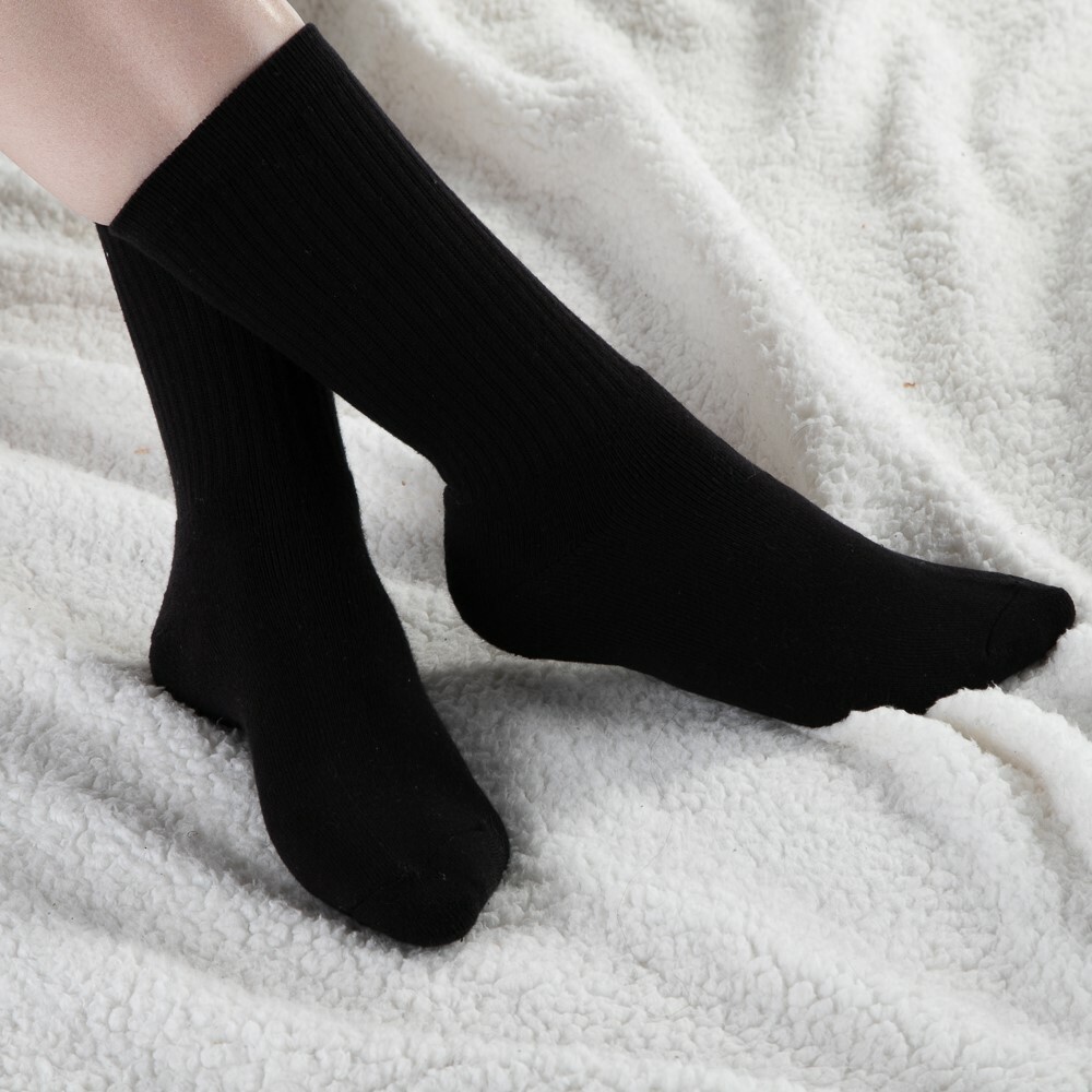 3-12 Pairs Womens Cotton Classic Casual Solid Black Fashion Crew Socks Size 9-11