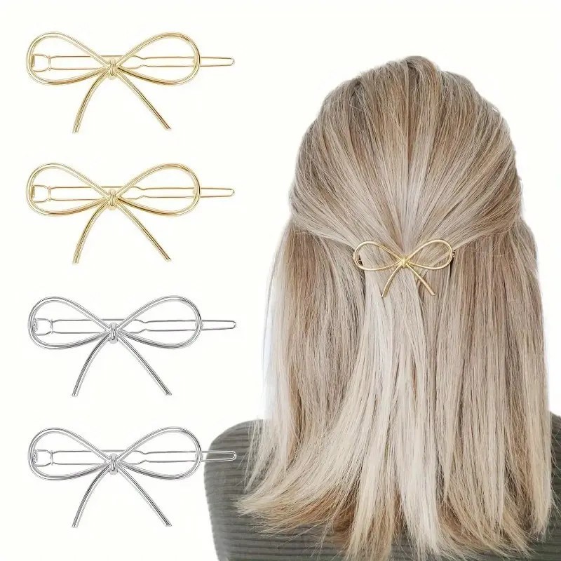 Elegant Metal Bowknot Hairpins (4x) – Gold/Silver, Perfect for Women/Girls