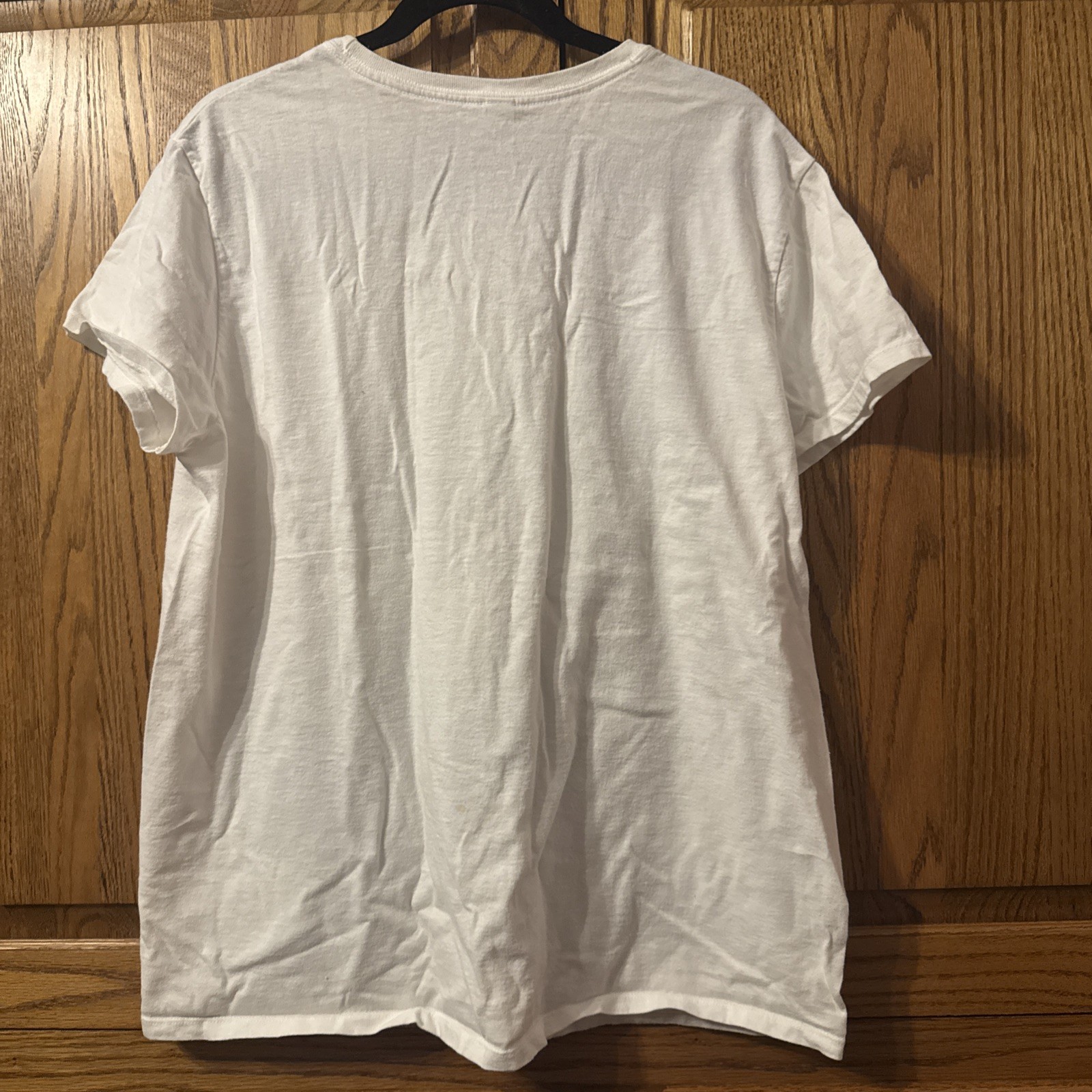 White Blue Graphic Print Beach T-Shirt XL Short Sleeve Crew Neck 100% Cotton