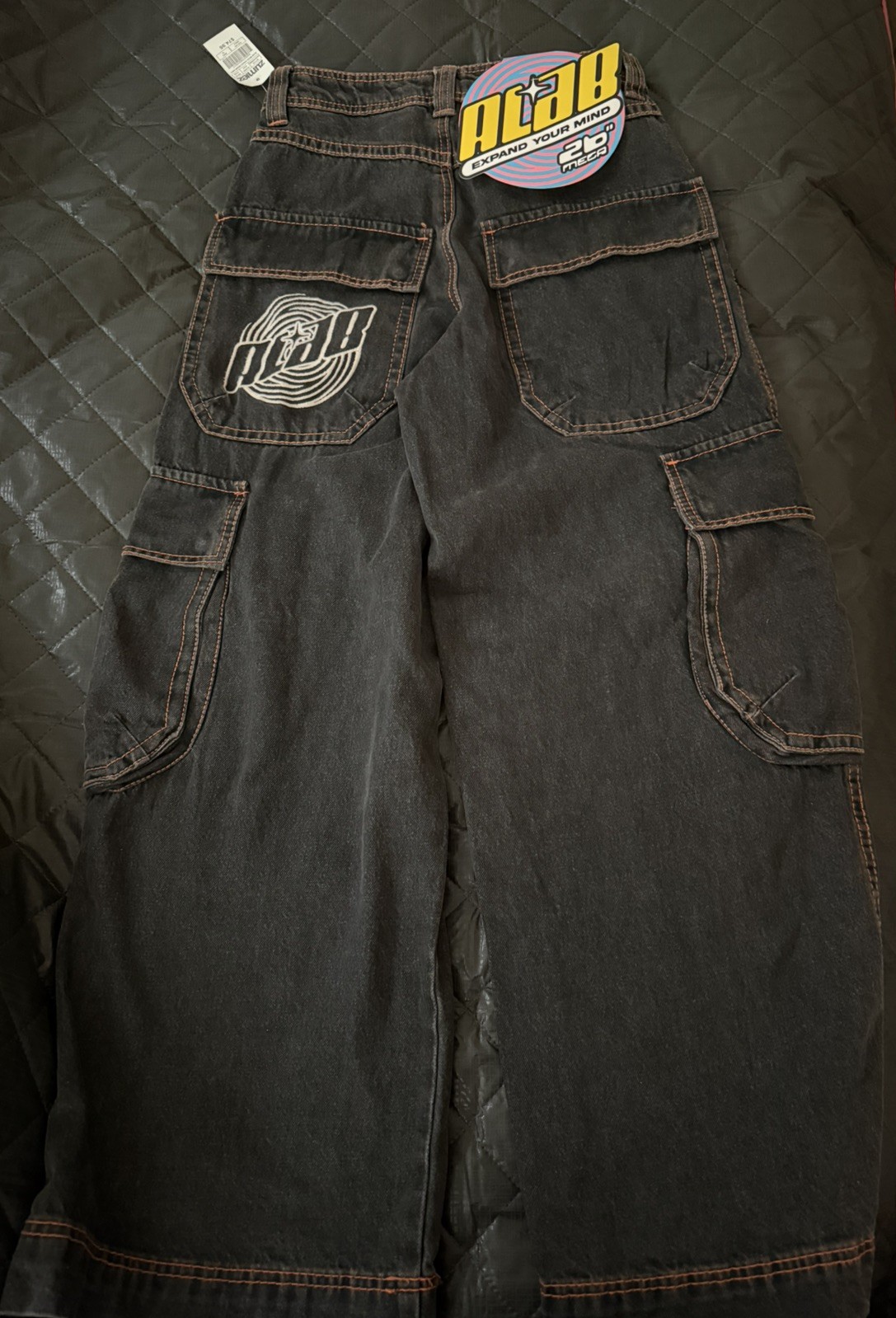 A.Lab Gray Dark Wash Wide-Leg Relaxed Cargo Denim Jeans NWT size 28×30