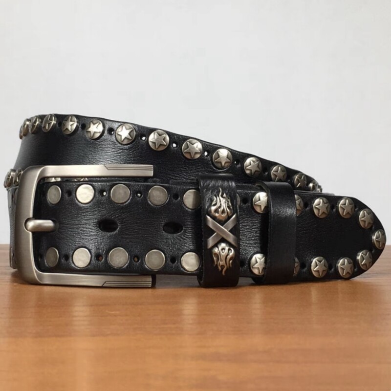 Real Leather Waist Belt Heavy Metal Rivet Studded Unisex Punk Rock Biker Belt