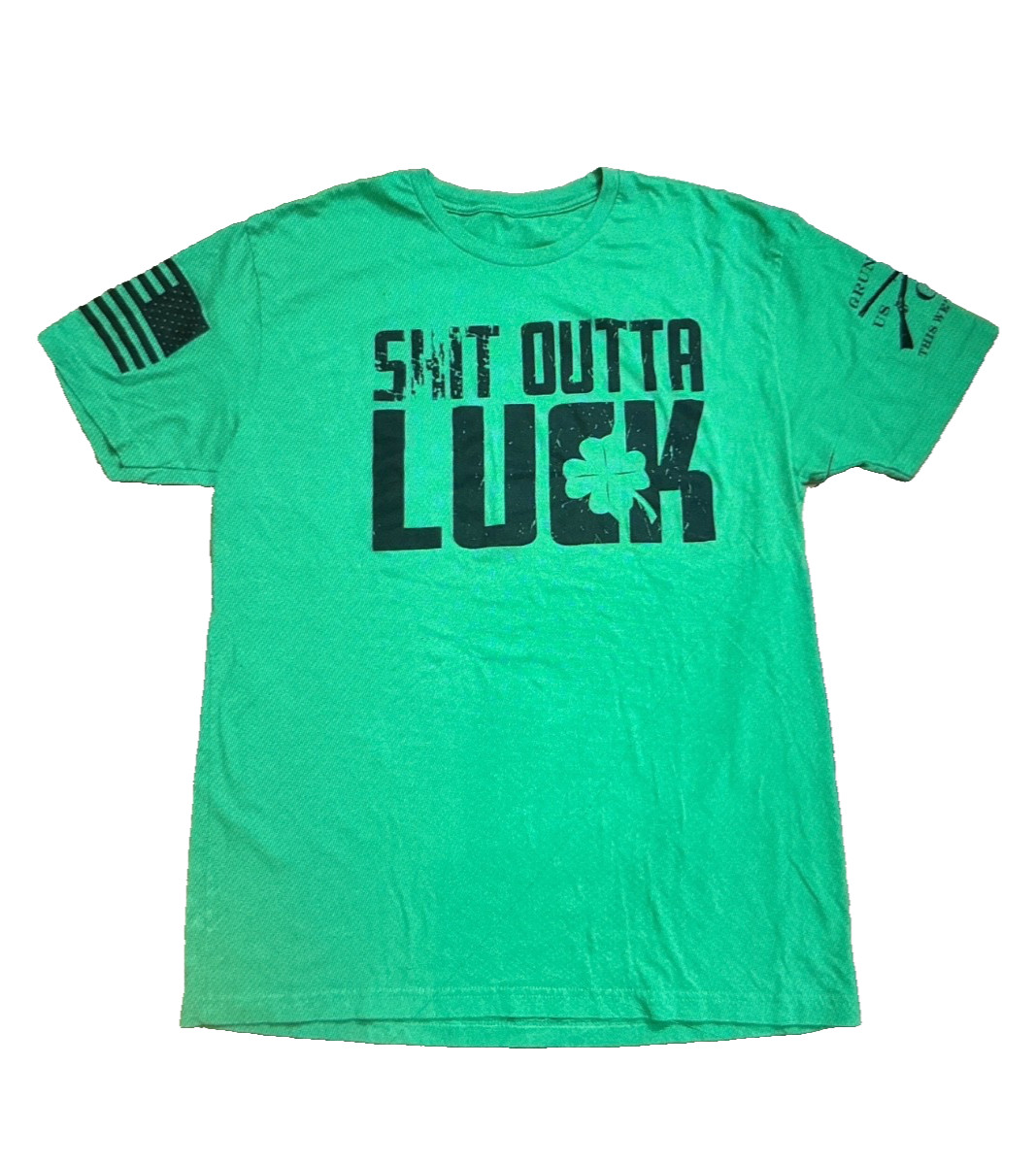 St Patricks Day Sh!t Outta LUCK 4 Leaf Clover Grunt Style XL Shirt Irish Green