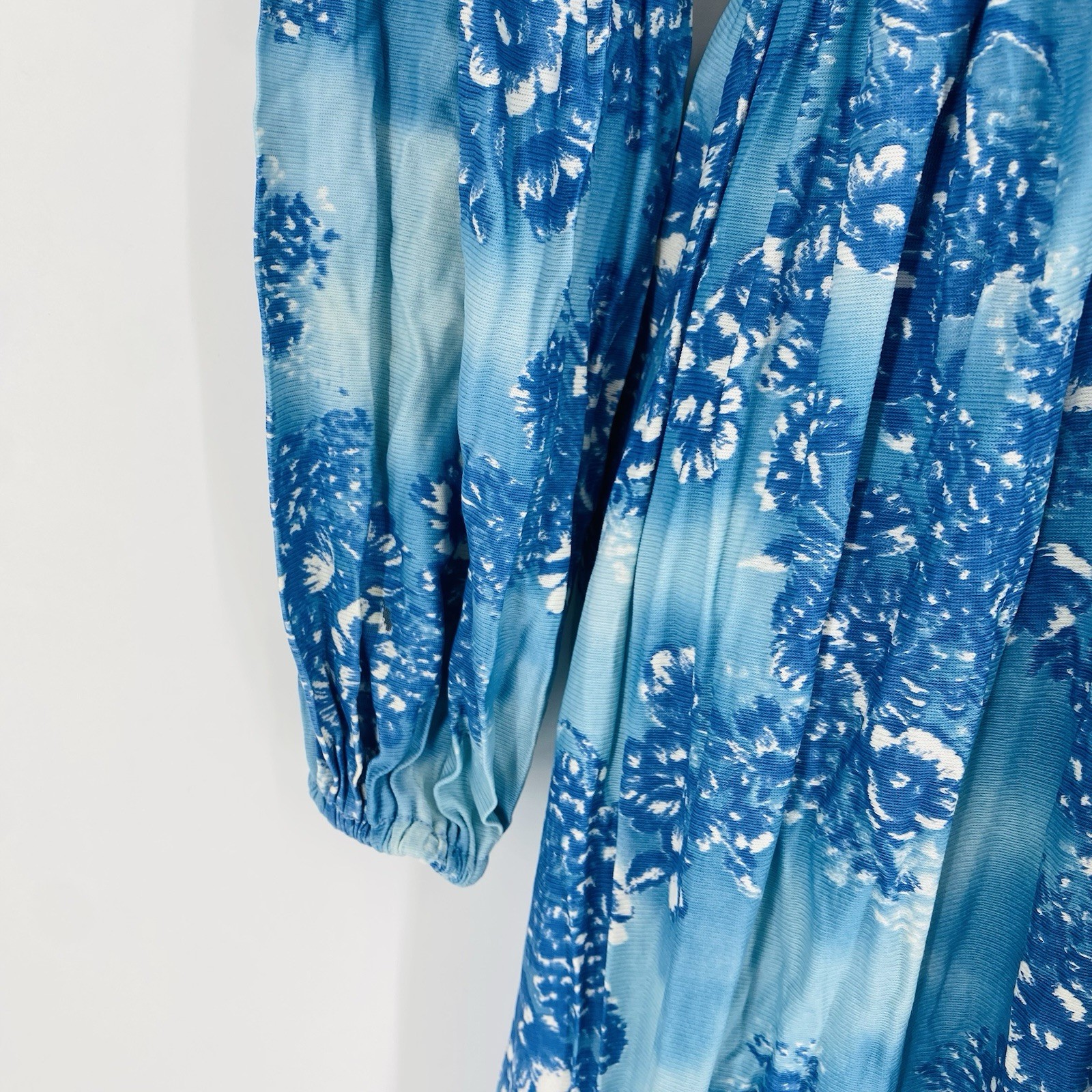 Vintage 70s Blue Floral Maxi Dress Victorian Prairie Edwardian Style Small Beach