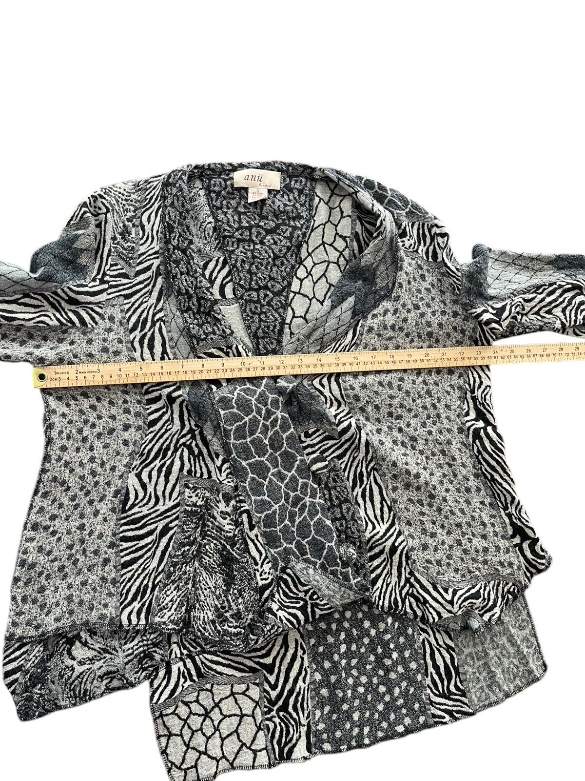 Anu by natural wool blend jacket blazer small mixed print patchwork black gray