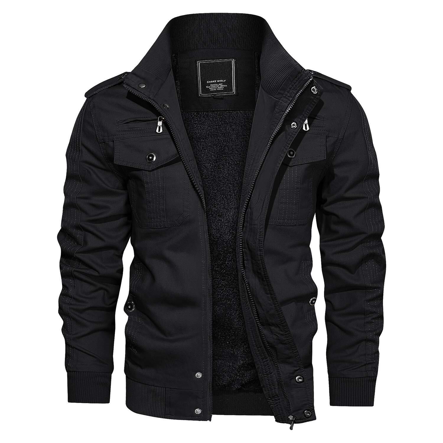 Men’s Winter Cargo Jackets 6 Pockets Warm Cotton Windproof Bomber Work Jacket