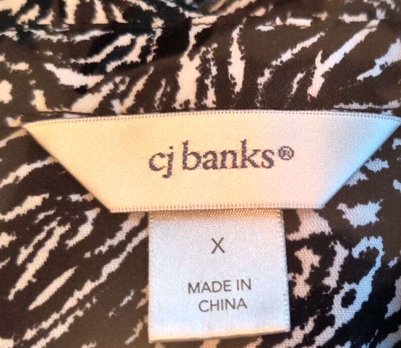 C.J. Banks Women’s Blouse Size X Black & White Pullover Polyester -Spandex