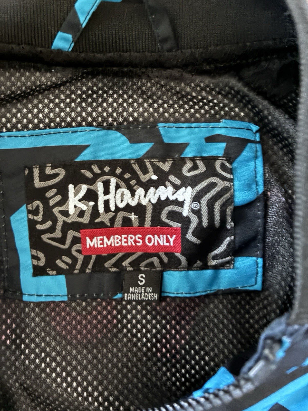 Members Only Keith Haring Tokyo Pop Bomber Jacket Black Blue Graphic Print S