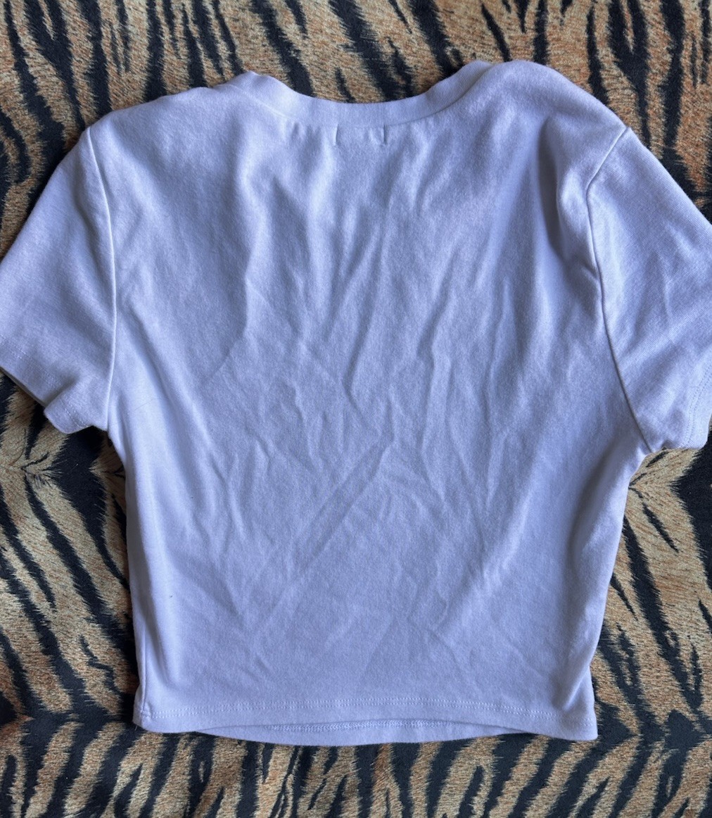 Y2K Garage Baby Tee White Top Vintage Car Graphic Size Medium 2000s Grunge Punk