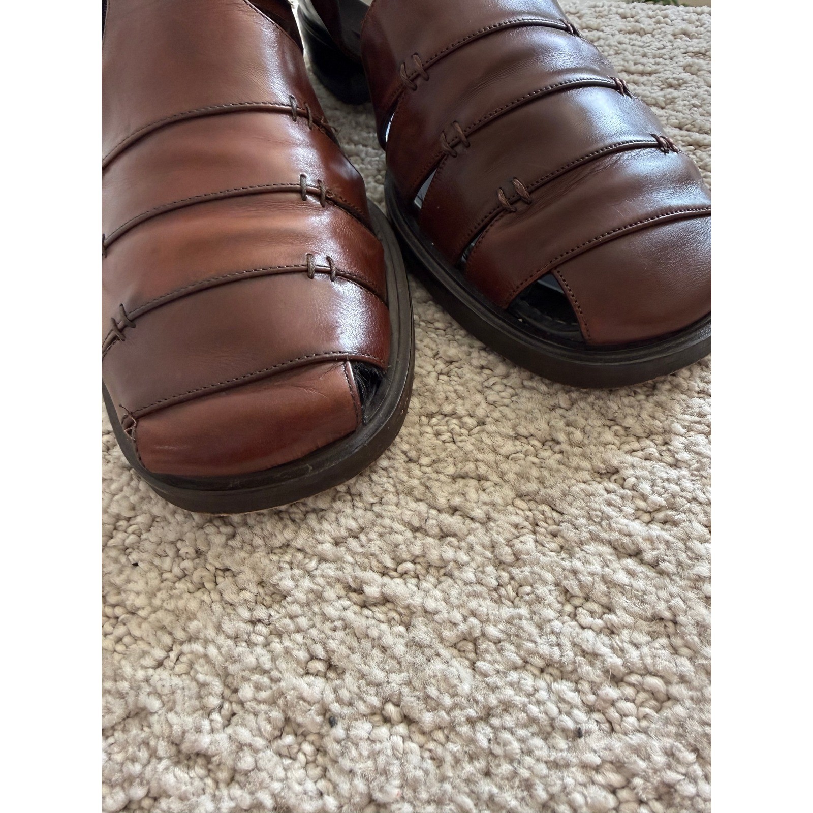 VINTAGE Mezlan DIABLO Fisherman Sandals Men 8.5 Leather Handcrafted Spain WALNUT