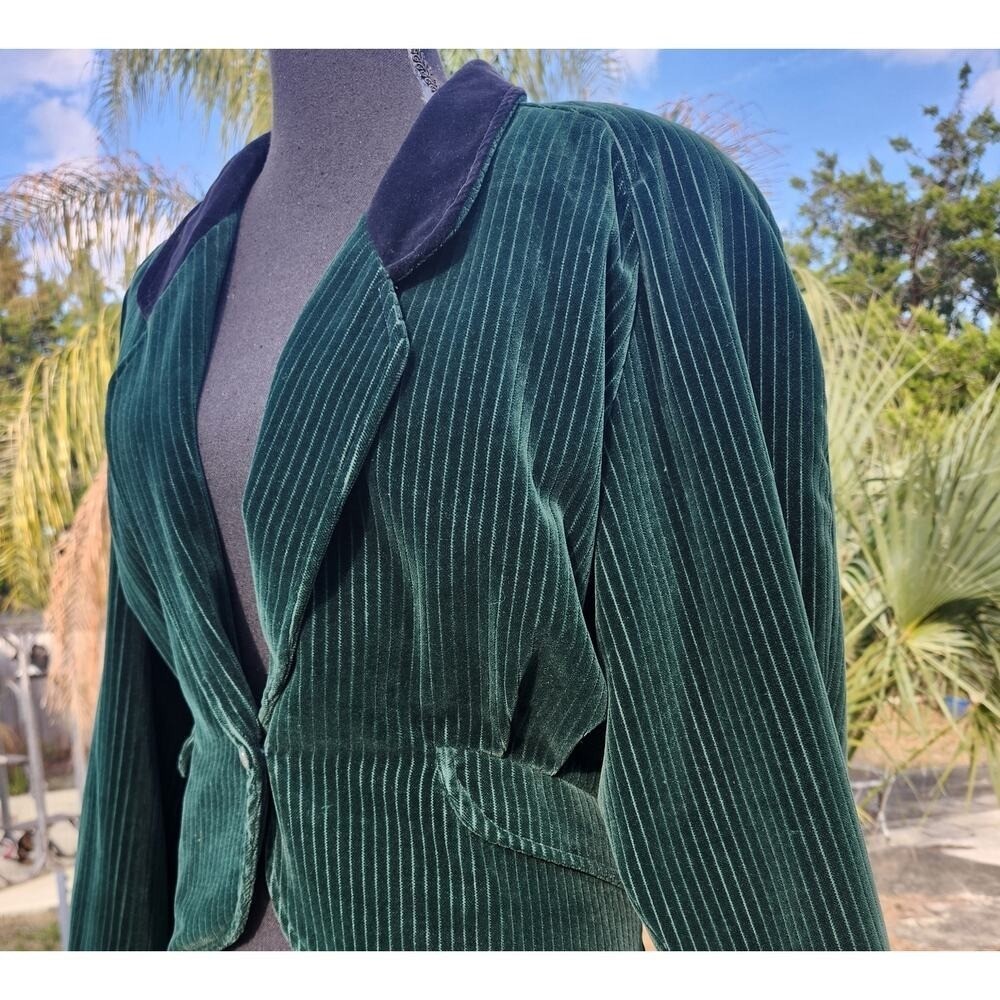 Green Costume Women Caroler Victorian Steampunk Peplum Velvet Corduroy large 40