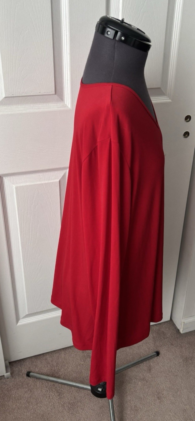 SUSAN GRAVER Red V-Neck Long Sleeve Polyester/Spandex Tunic Top XL