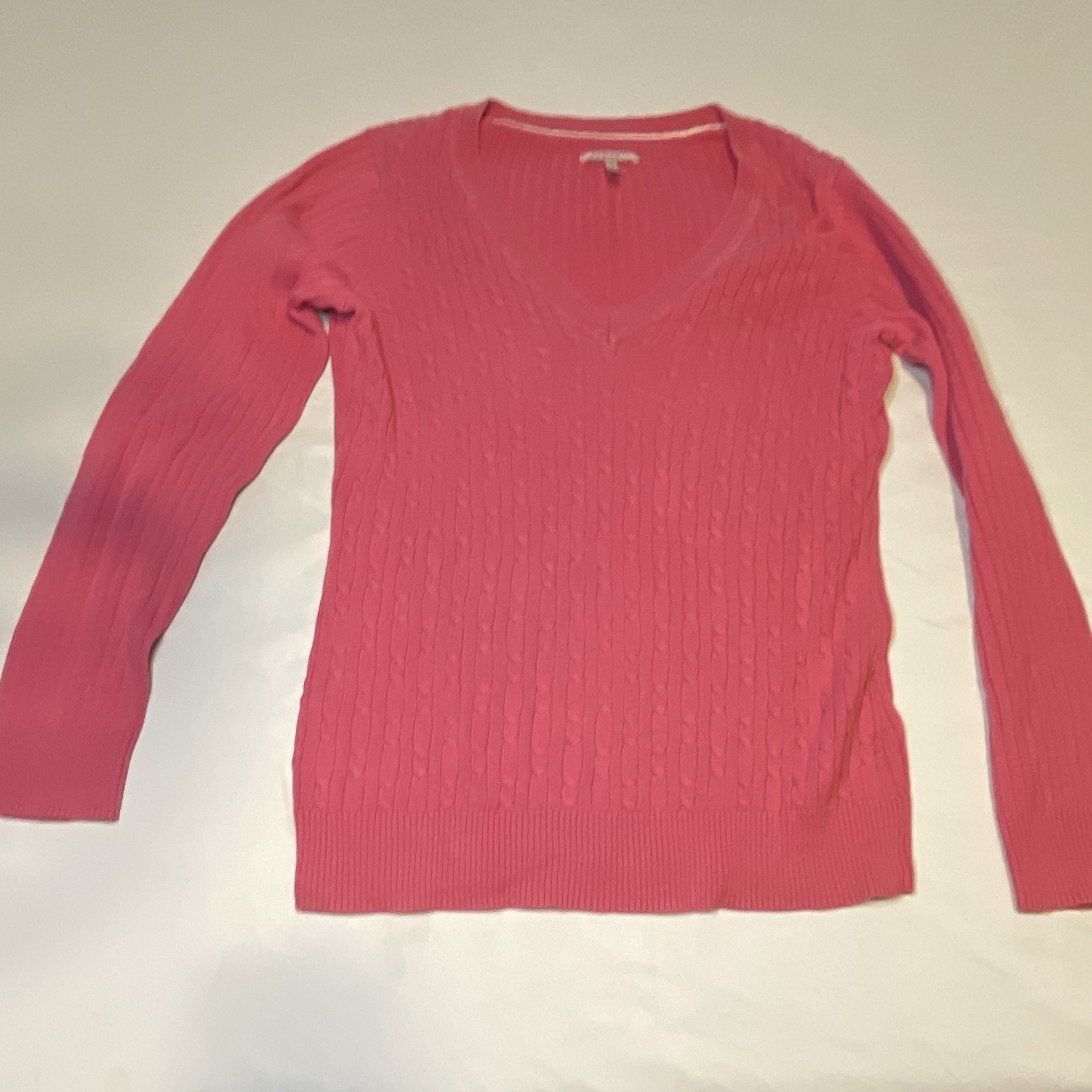 G.H. Bass & Co. Women’s Pink Rib-Knit V-Neck Long Sleeve Cotton Sweater M