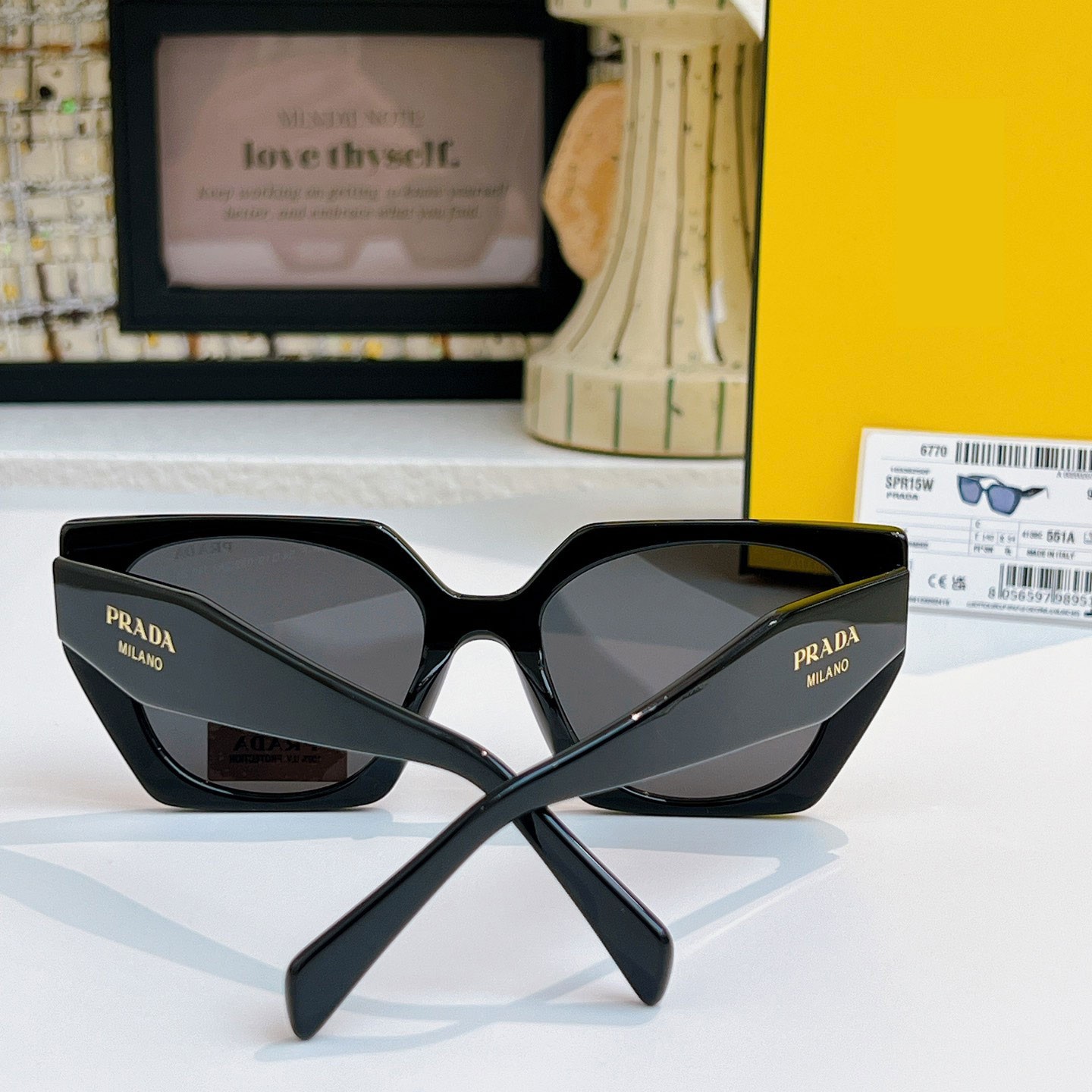 Prada PR 15WS Women Sunglasses AUTHENTIC Cateye Designer Black Gray Lenses
