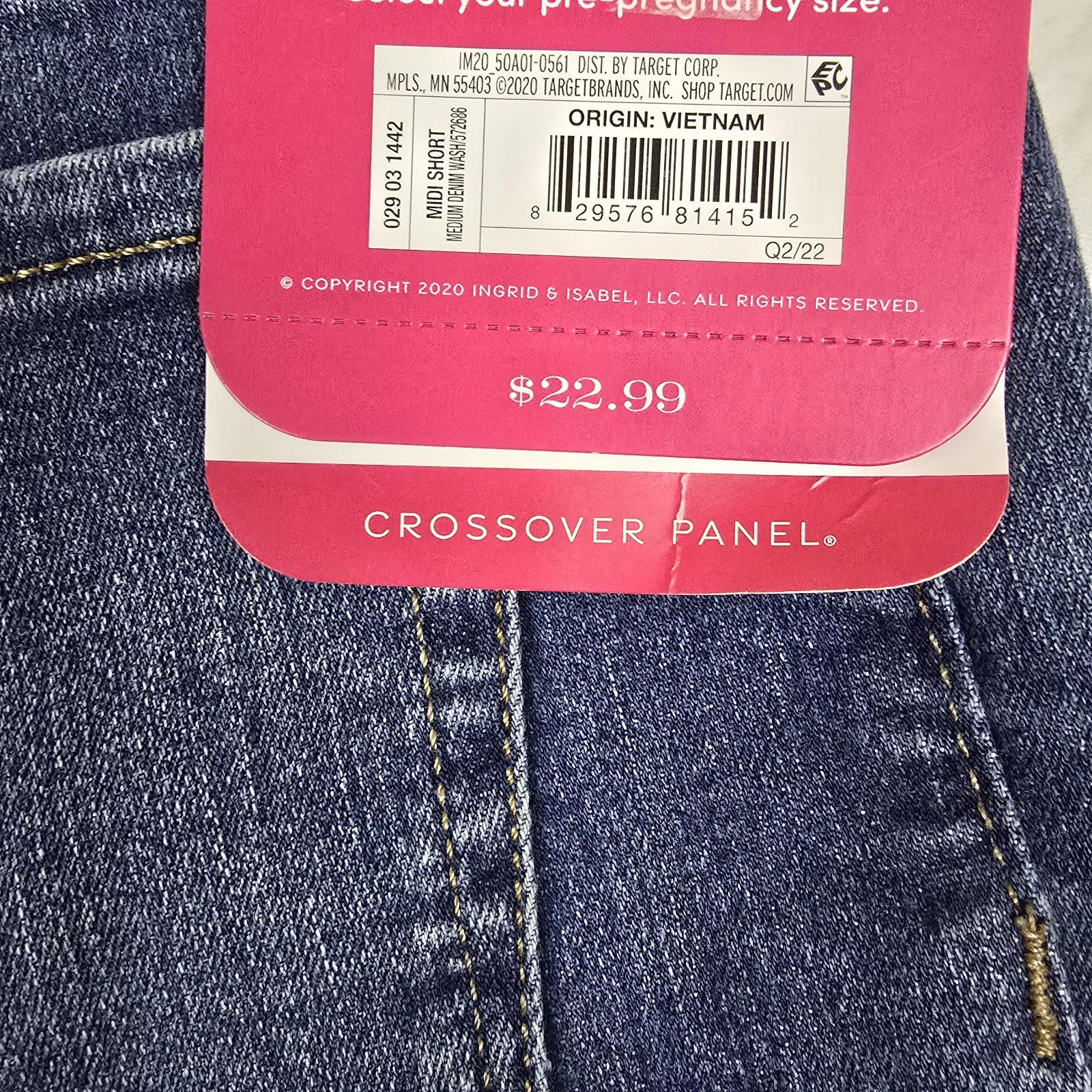Isabel Maternity Shorts Crossover Panel Midi Short 4 In Inseam Medium Wash