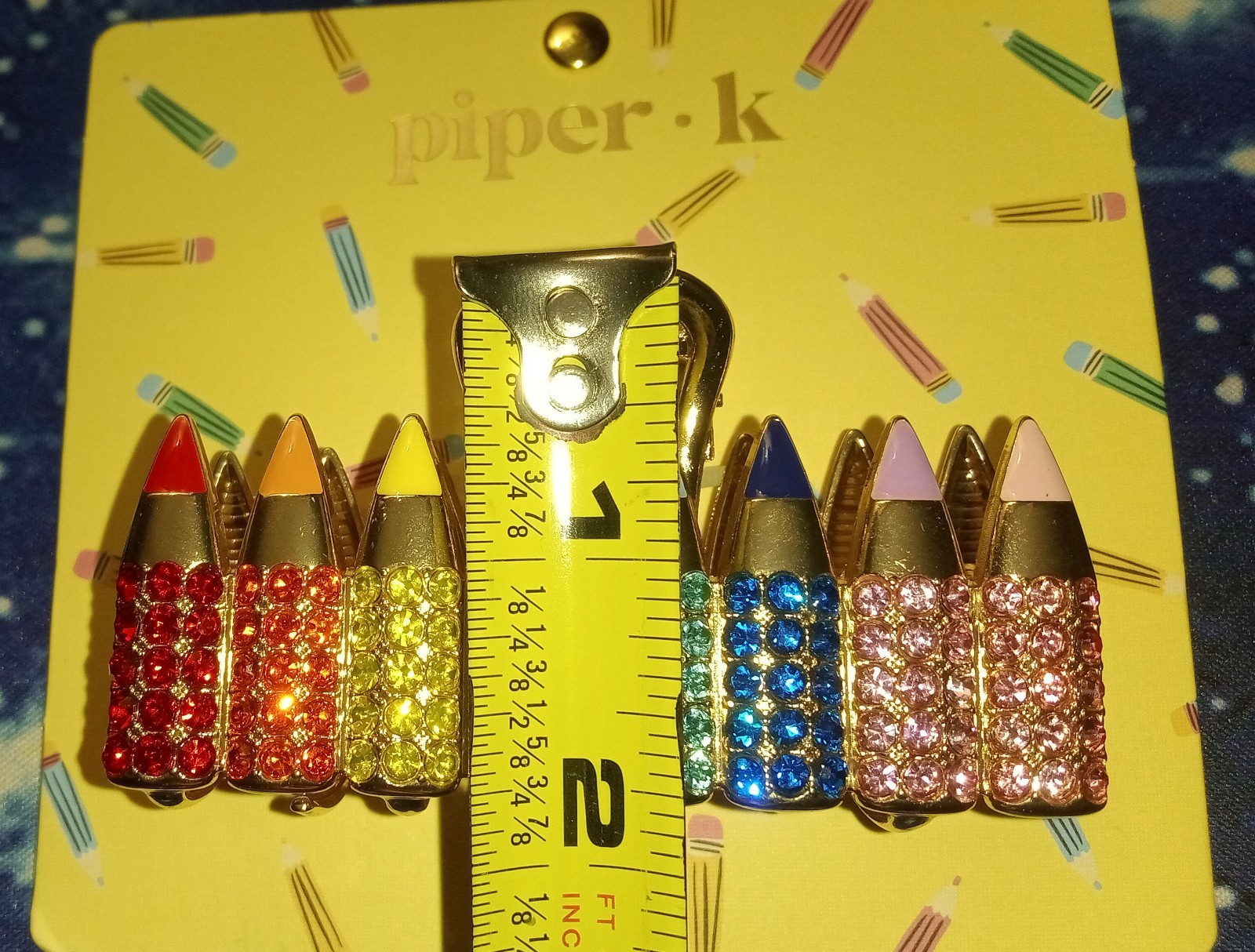 Piper • K Gold Painted & Multi Colored Rhinestones Metal Hair Claw Clip PENCILES