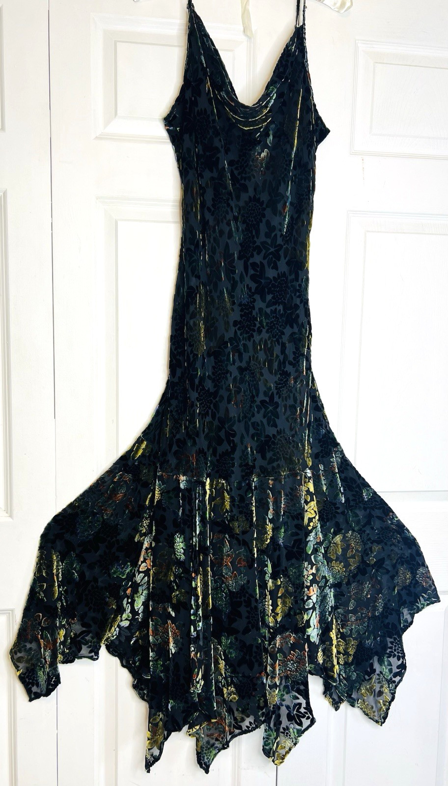 Vtg Newport News Size 10 Maxi Long Dress Velvet Silk Burnout Mermaid Hem Gown