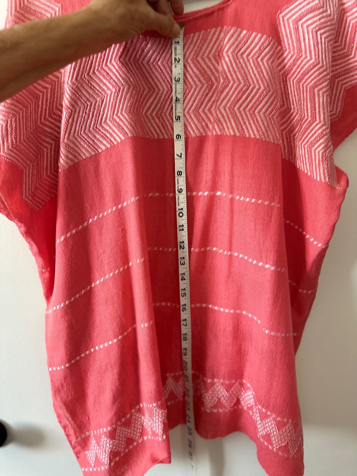 Mexican Embroidered Huipil Maya Top PEACH PINK cotton white embroidery – Large