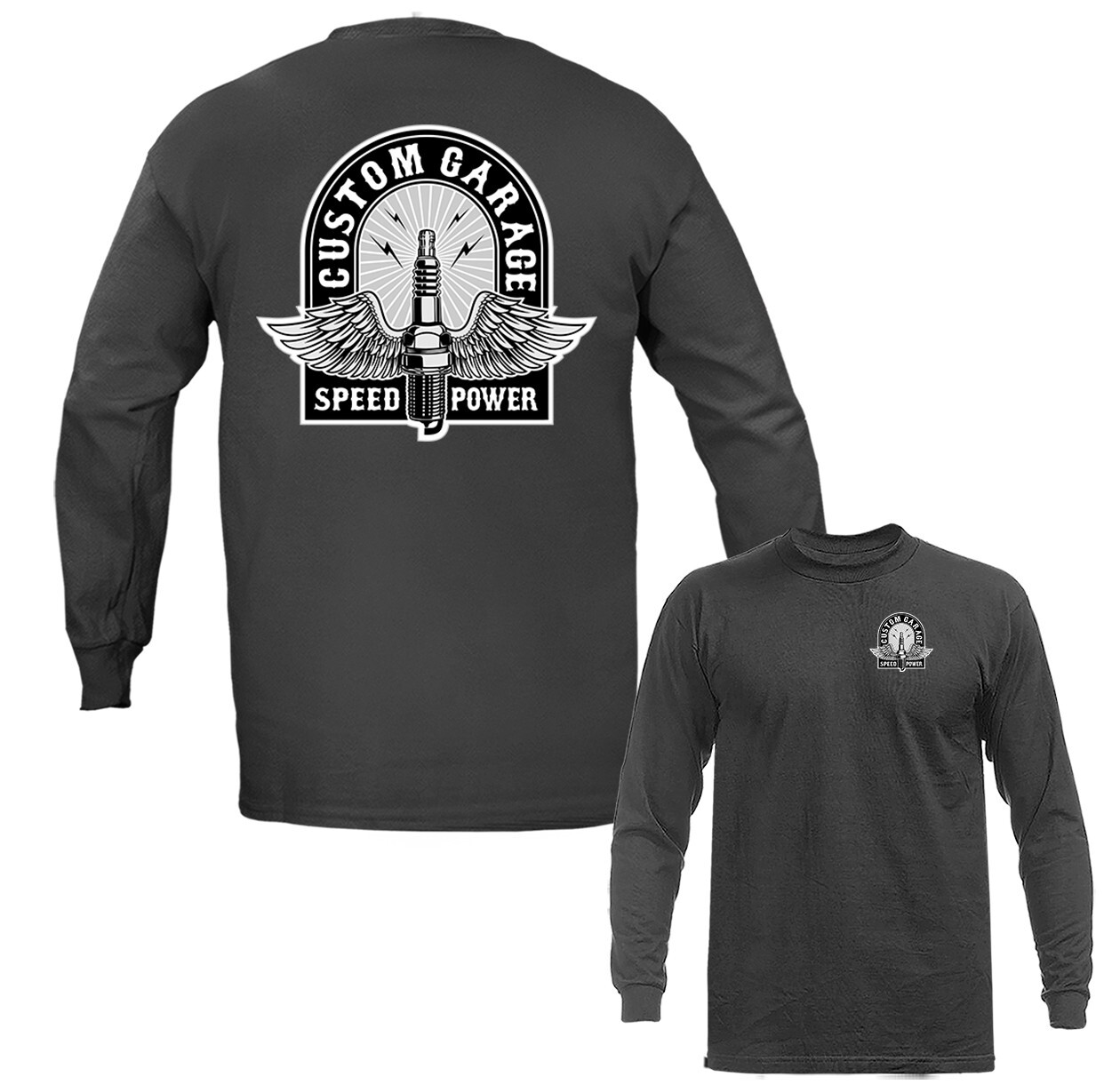 Custom Garage Bikers Vintage Classic Custom Motorcycle Graphic Long Sleeve