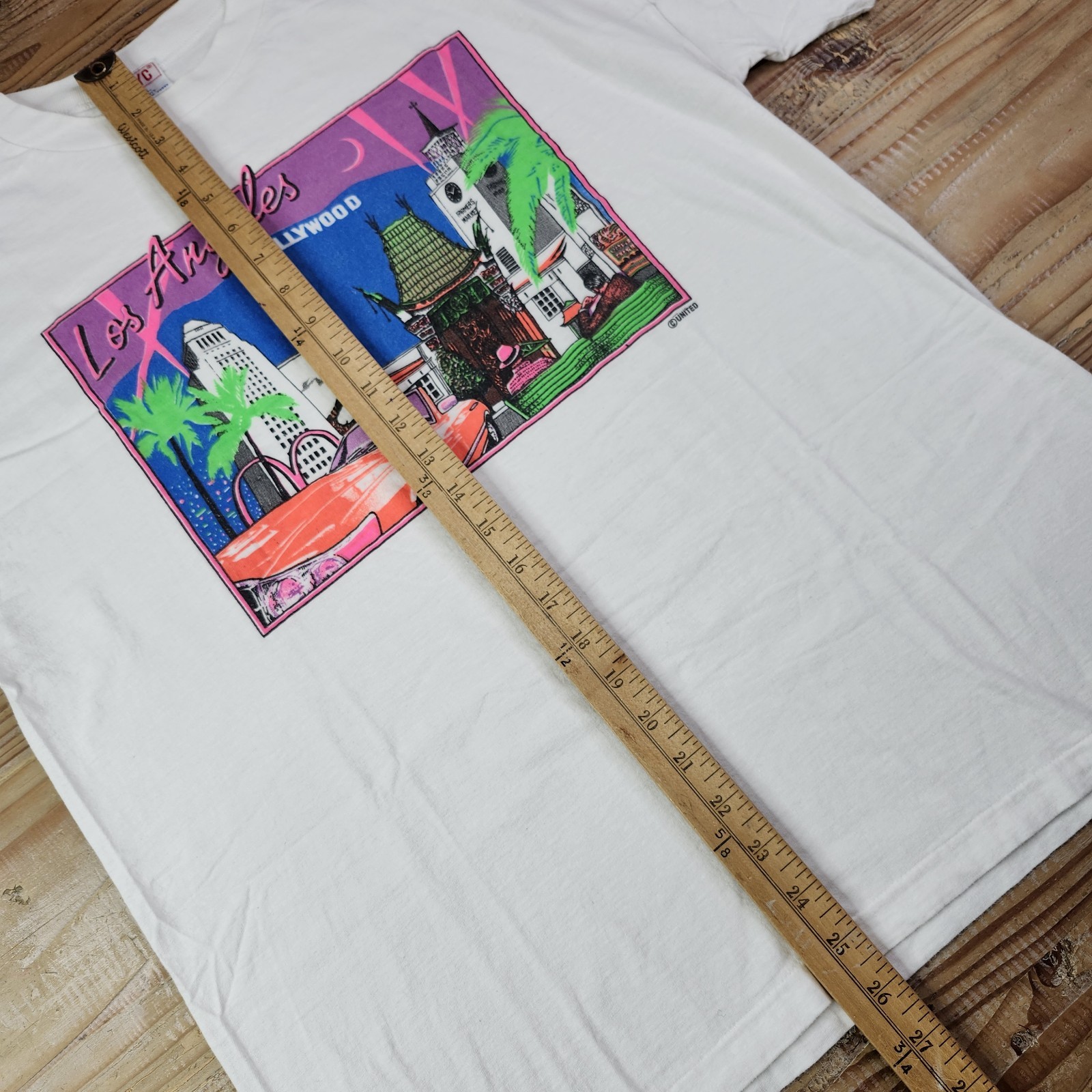 Vintage Retro Los Angeles Hollywood T-shirt White Adult Large Single Stitch BYC