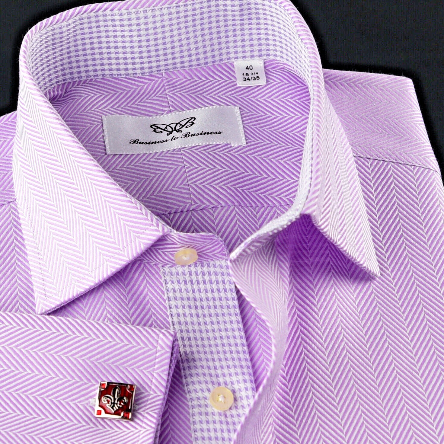 Purple Luxury Herringbone Formal Business Dress Shirt With Light Houndstooth