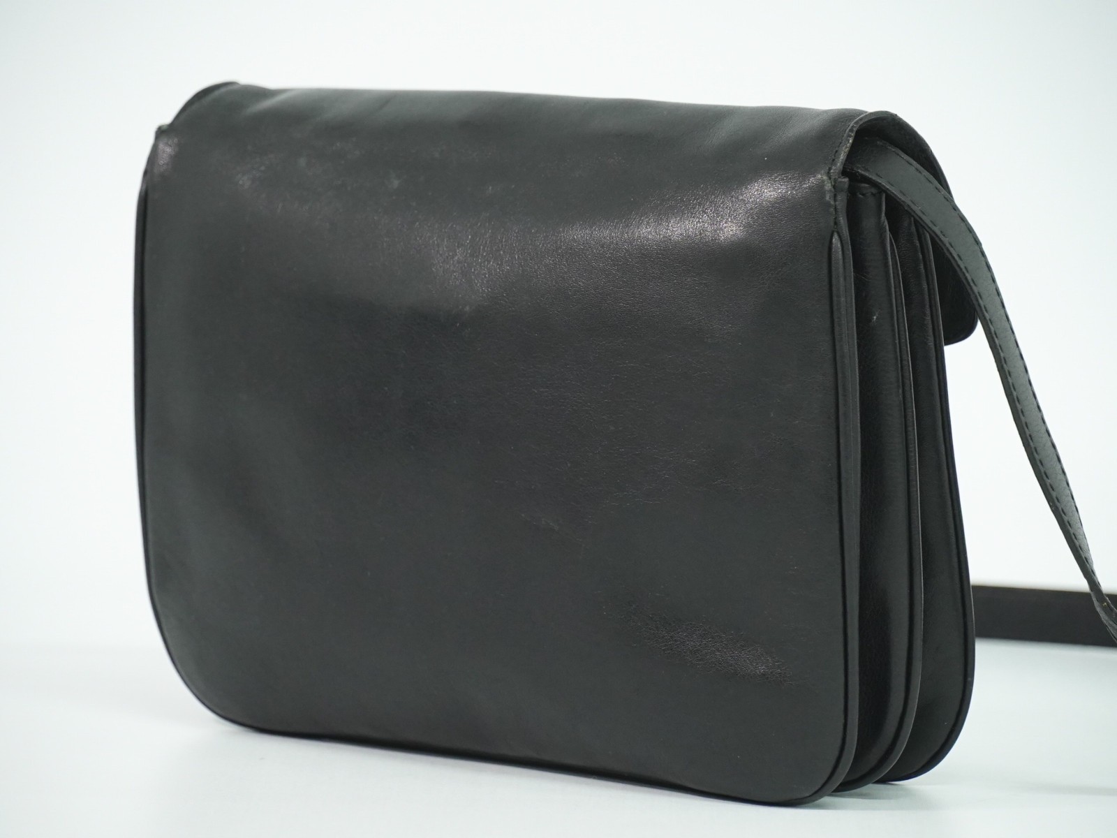 CELINE Leather Shoulder Crossbody Bag Black Gold