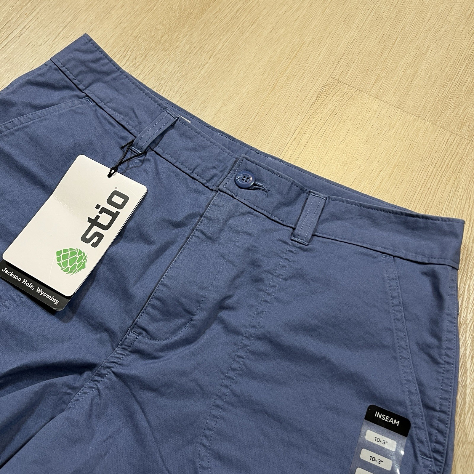 NWT Stio Women’s 10 Rivet Twill Shorts 3″ Inseam Cotton Slate Blue Flat Front