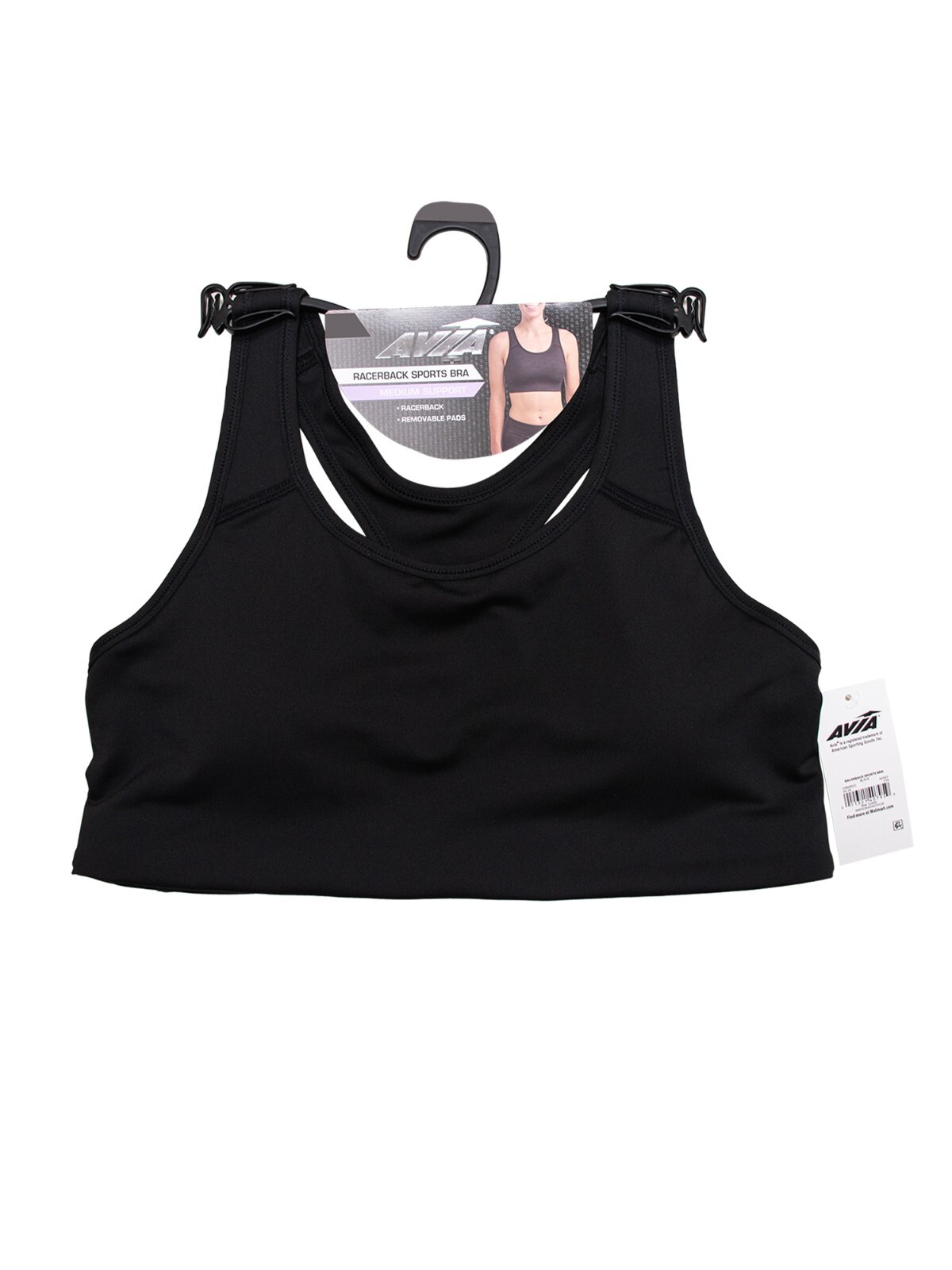 Avia Sports Bra Womens Large Black Support Racerback Scoop Neck Pullover Stretch