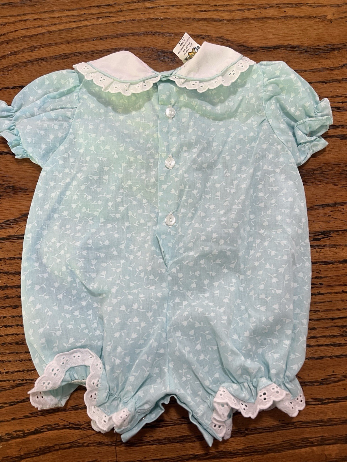 Vintage Cuties By Judy Baby Girl Bubble Romper Eyelet Lace Peter Pan Collar 3/6M