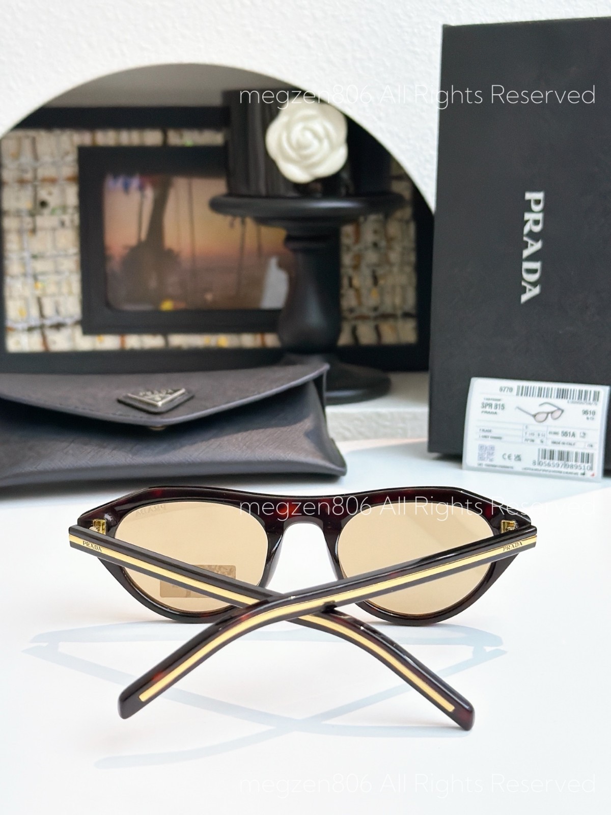 Prada SPR B15 Women Sunglasses Tortoiseshell Frame Yellow Lenses Cat Eye w/Case