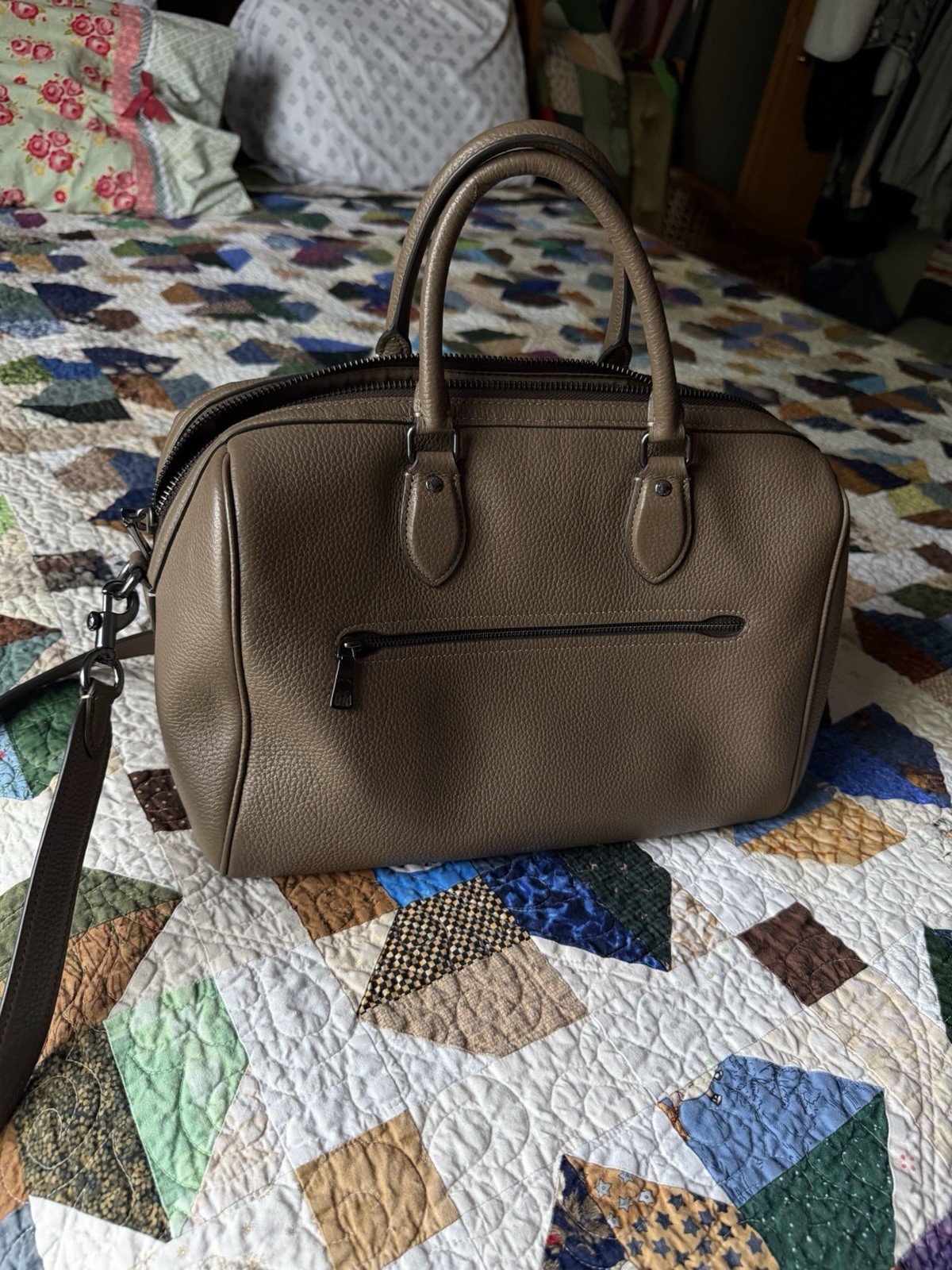 Coach Rowan Large Satchel Bag Crossbody In Leather/QB/Dark Stone CV960 NWT