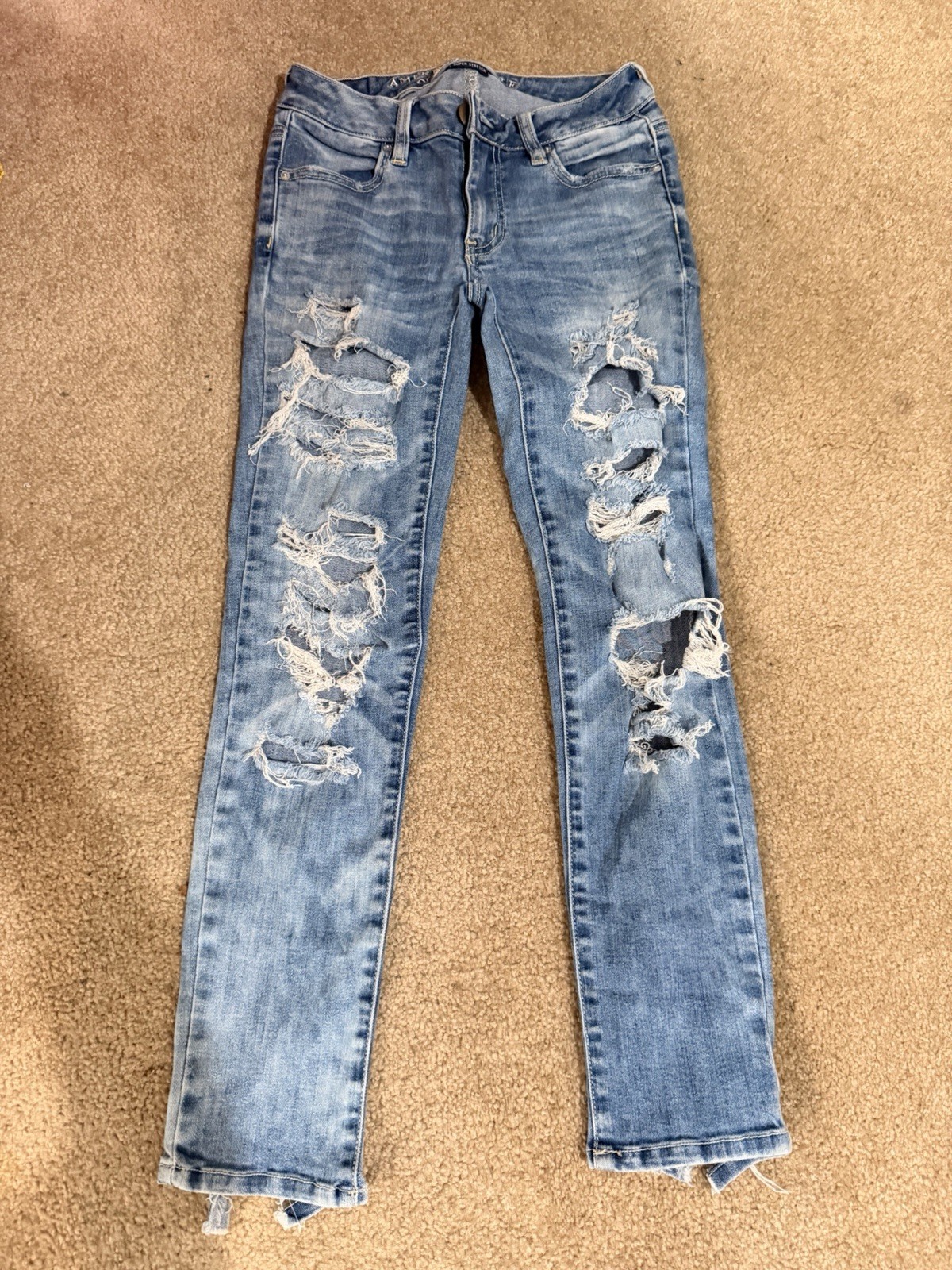 American Eagle Womens Jegging Ankle Highly Ripped Acid Wash Light Jeans Size 00