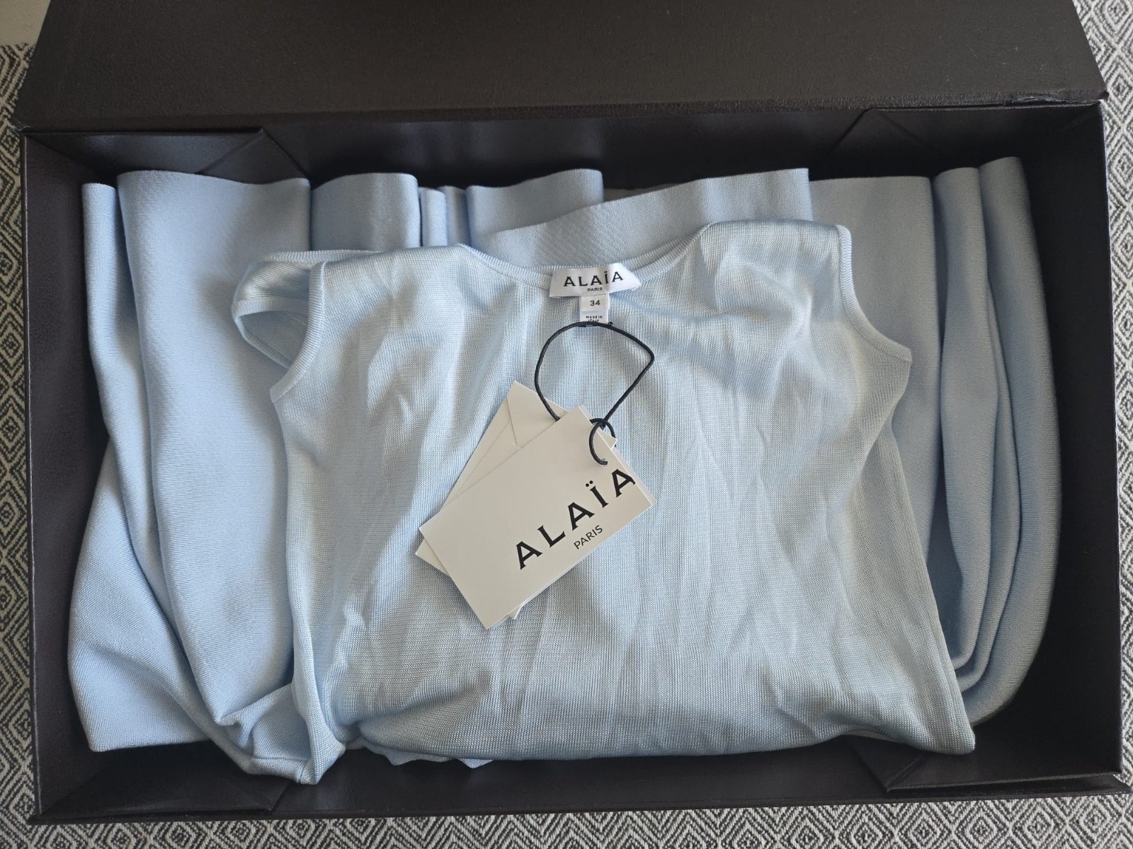 ALAÏA Mini Godet Dress – Bleu Neige – FR 34
