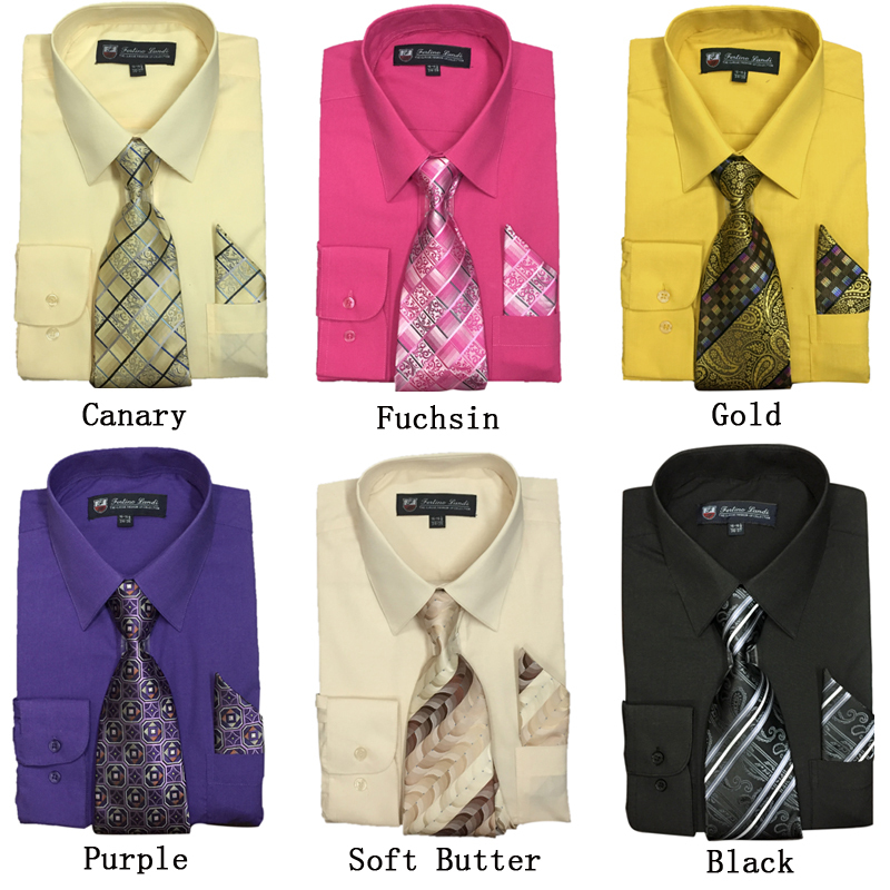 Men’s Cotton Blend Dress Shirt with Tie and Handkerchief 22 different colors 21B