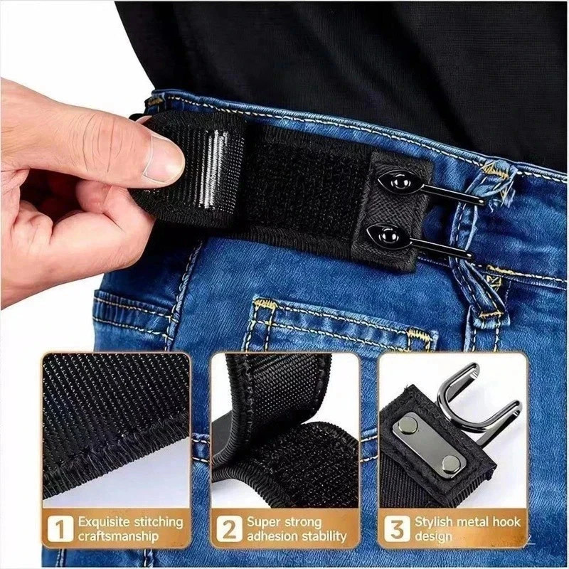 2PCS Tactical Metal Hook Elastic Belt Buckle-Less Invisible Waist Belt Closure
