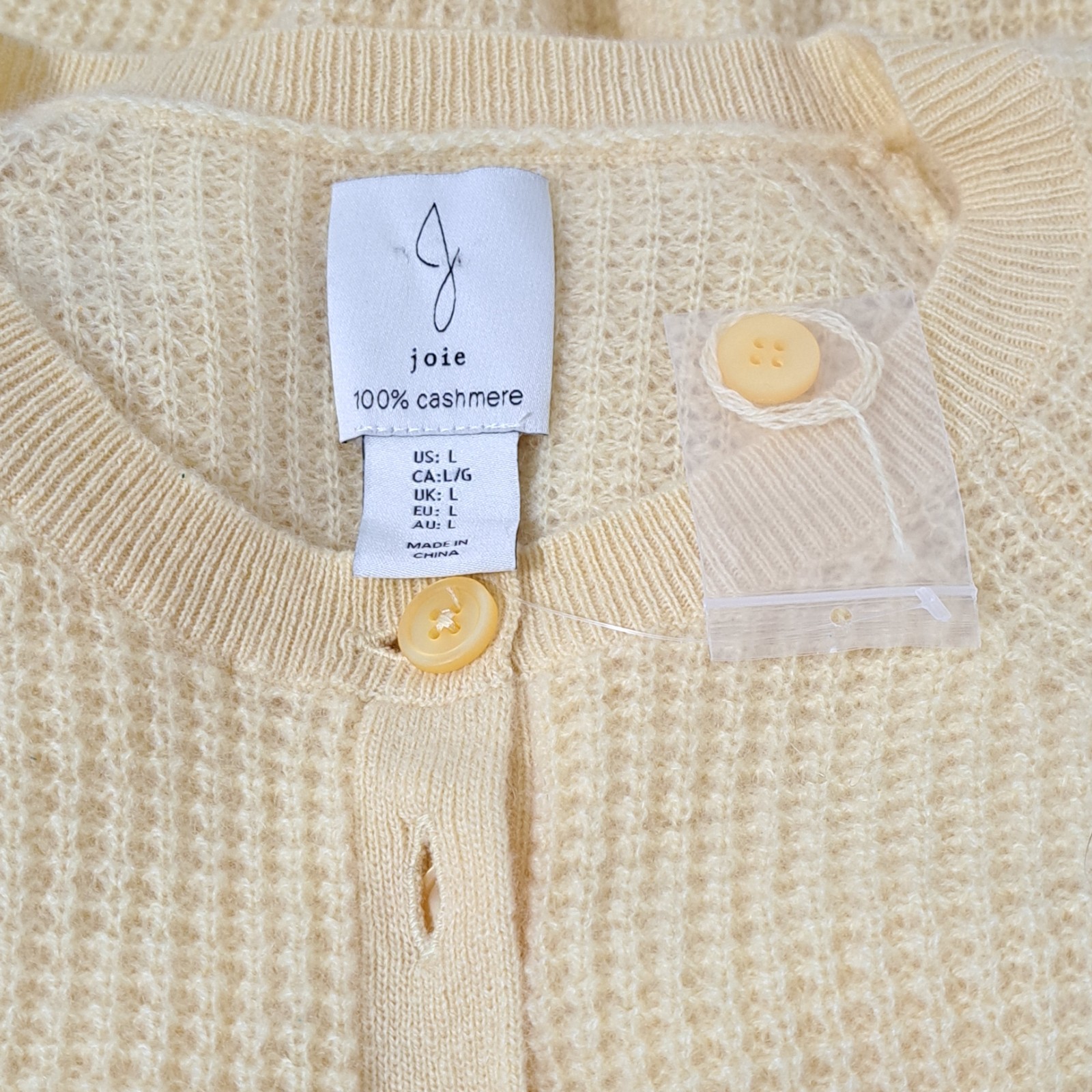 Joie Women’s Cashmere Textured Knit Short Sleeve Henley Sweater Butter Yellow L