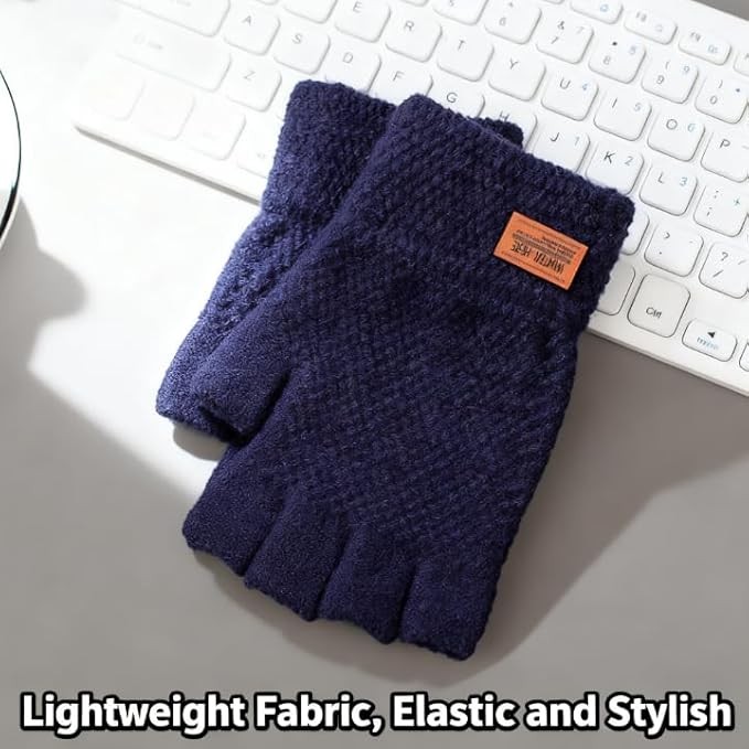 Winter Alpaca Wool Fingerless Gloves Thermal Men Knitted Half Finger Mitten