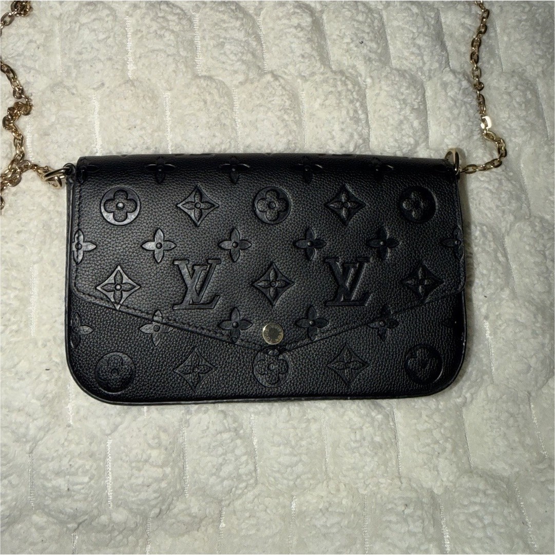 Louis Vuitton Black Embossed Monogram Small Chain Strap Crossbody Snap,has marks
