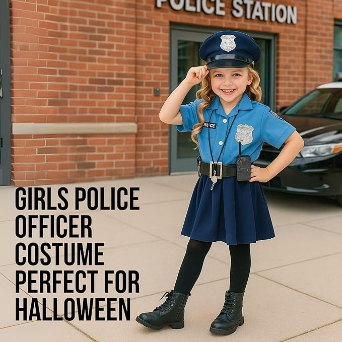 Blue Police Girl Costume Toys 3 – 12 yr Kids Officer Cop Uniform Dress Halloween