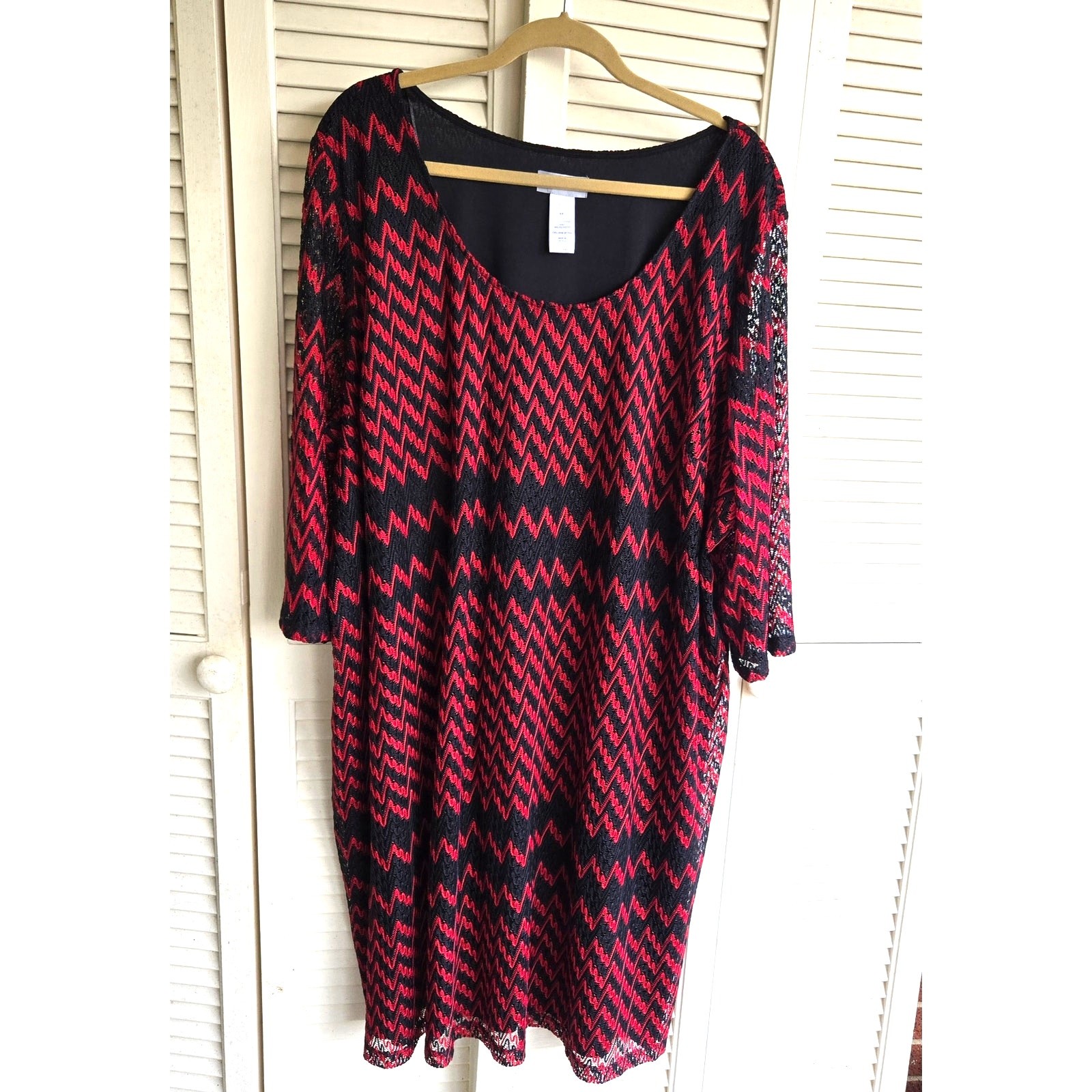 Catherines Dress Red Black Chevron 4X Fully Lined Except 3/4 Sleeves