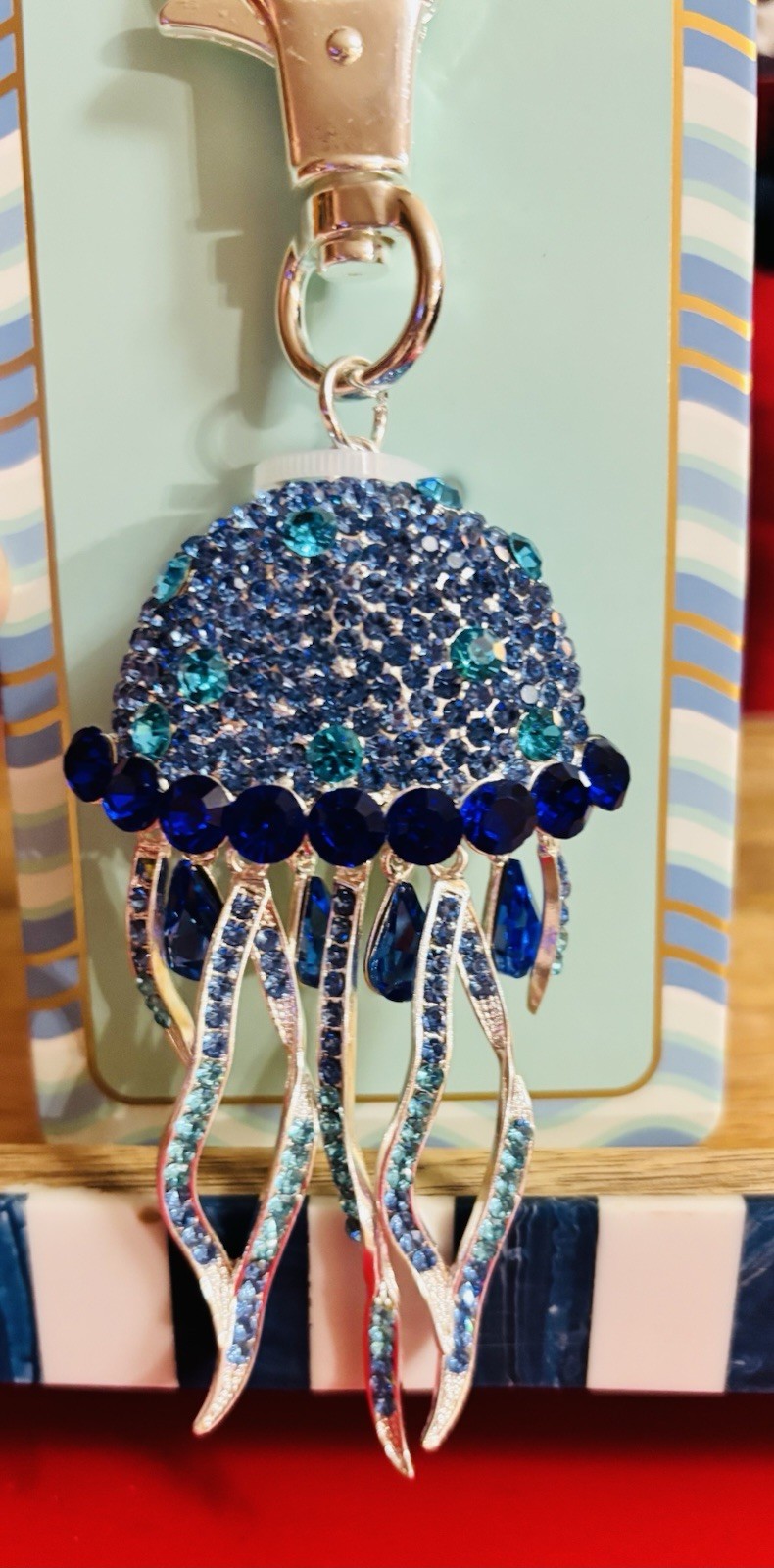 💙NWT Piper K Blue Rhinestone Jelly Fish Bag Charm / Keychain