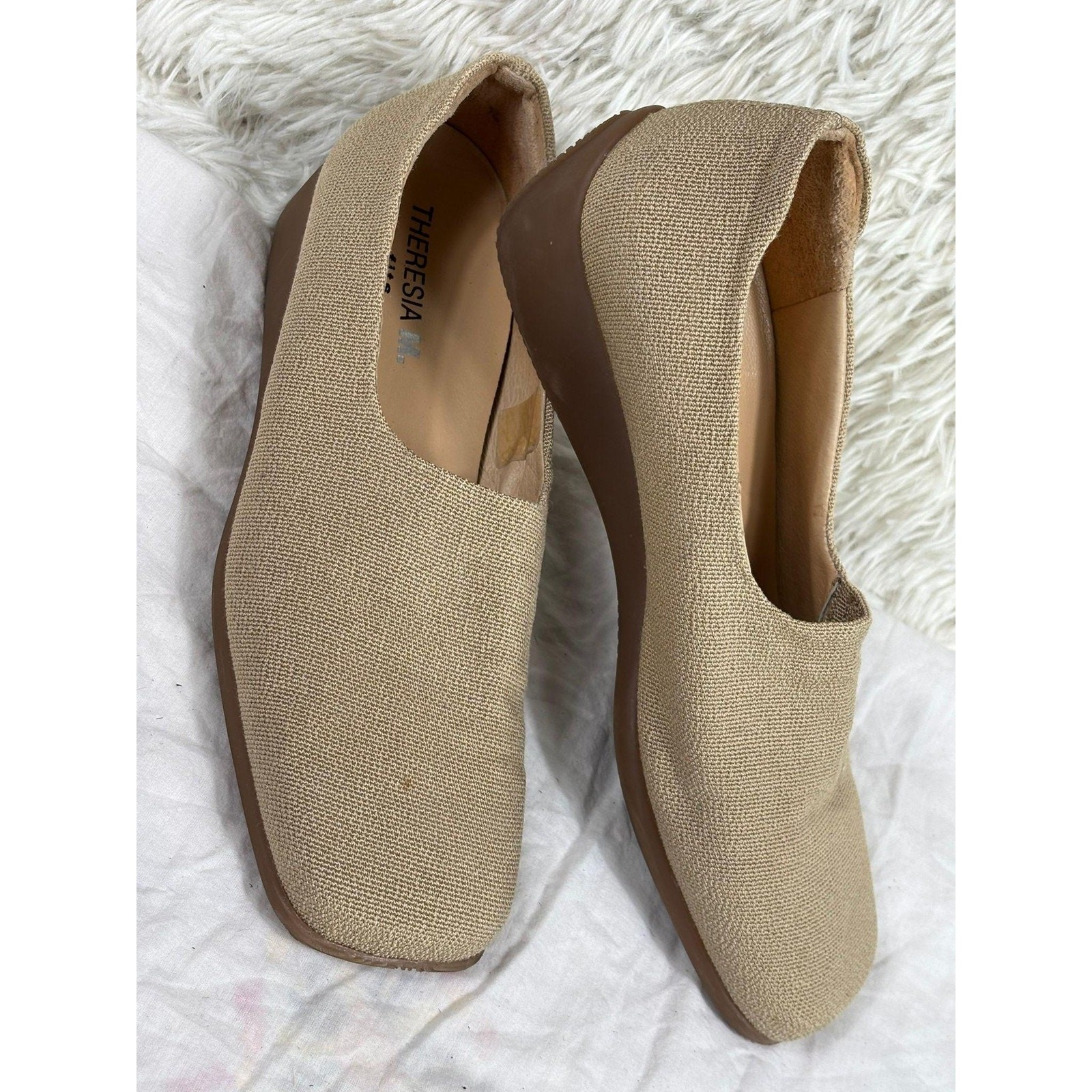 Theresia M. Shoes Womens Size 6 Beige Capri Slip On Wedge Comfort Square Toe