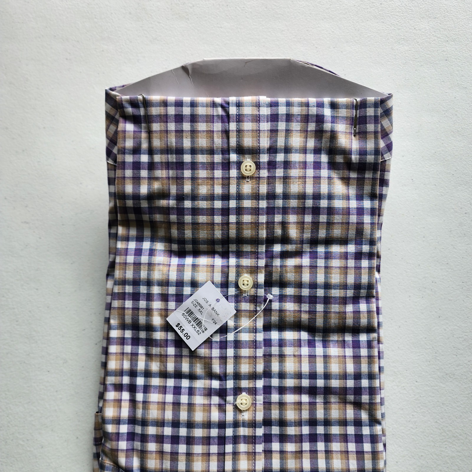 XXL Purple Shirt Plaid Checked Beige White Mens Jos A Bank New Tailored Fit Size