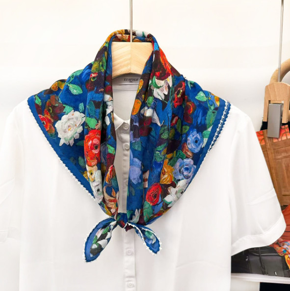 100% Mulberry Silk Scarf Shawl Square kerchief 26″ flower Print Bandana Wrap new