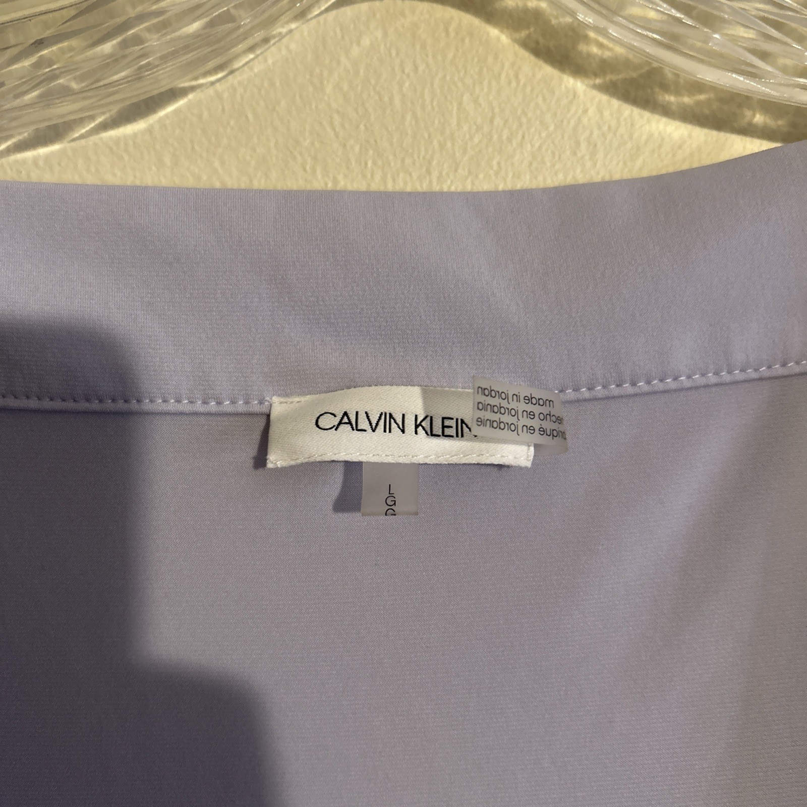 Calvin Klein Size Large Top lavender purple blouse square neck sheer sleeve