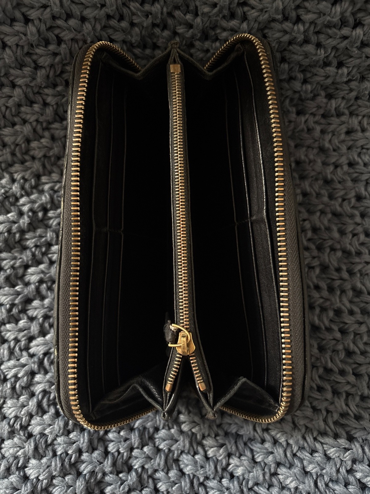 Bottega Veneta Black Intrecciato Zip Around Wallet Leather Continental Wallet