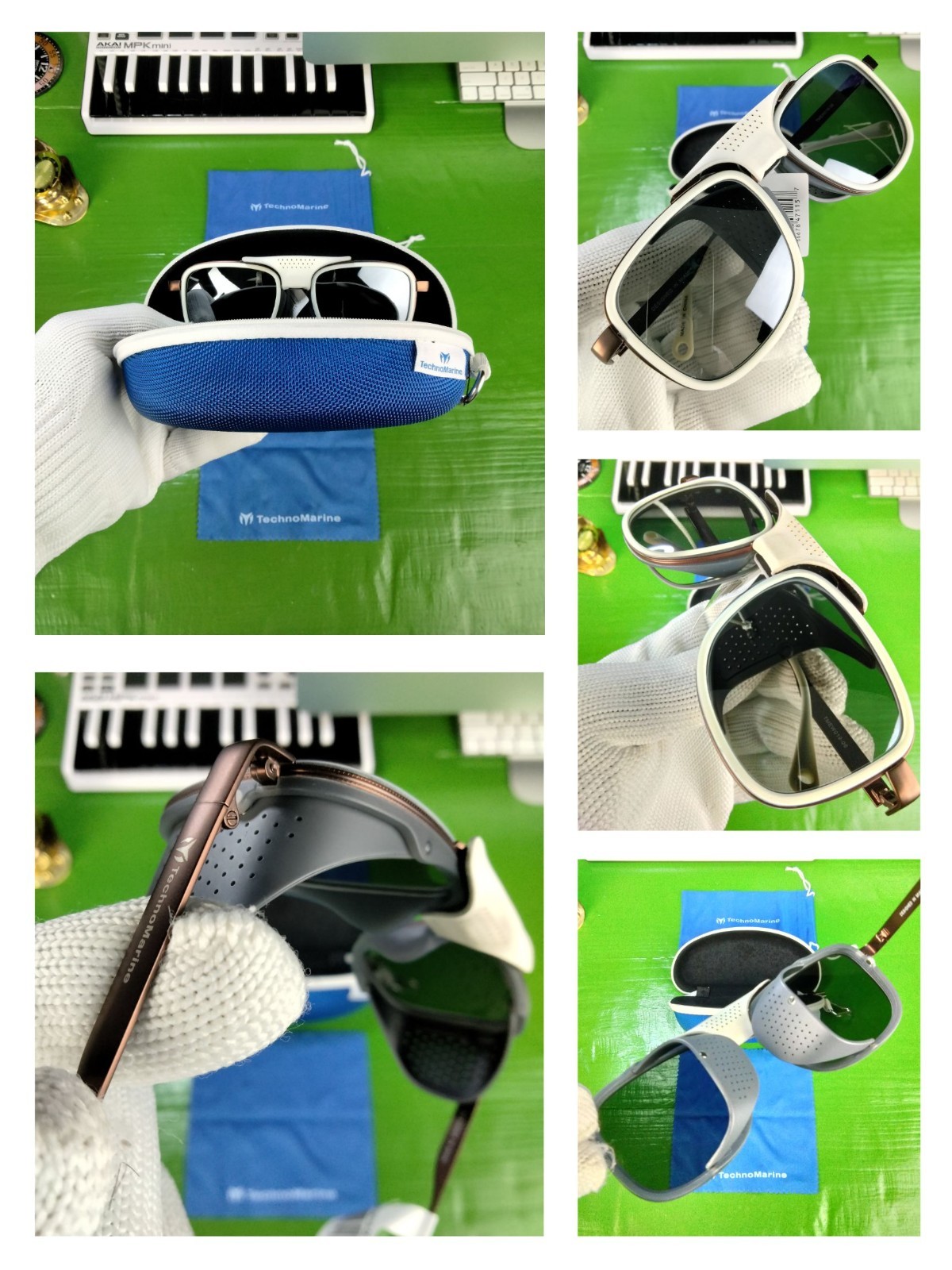 TechnoMarine Unisex Polarized Sunglasses Silver Mirror Beige WHT Trim TR90 Frame