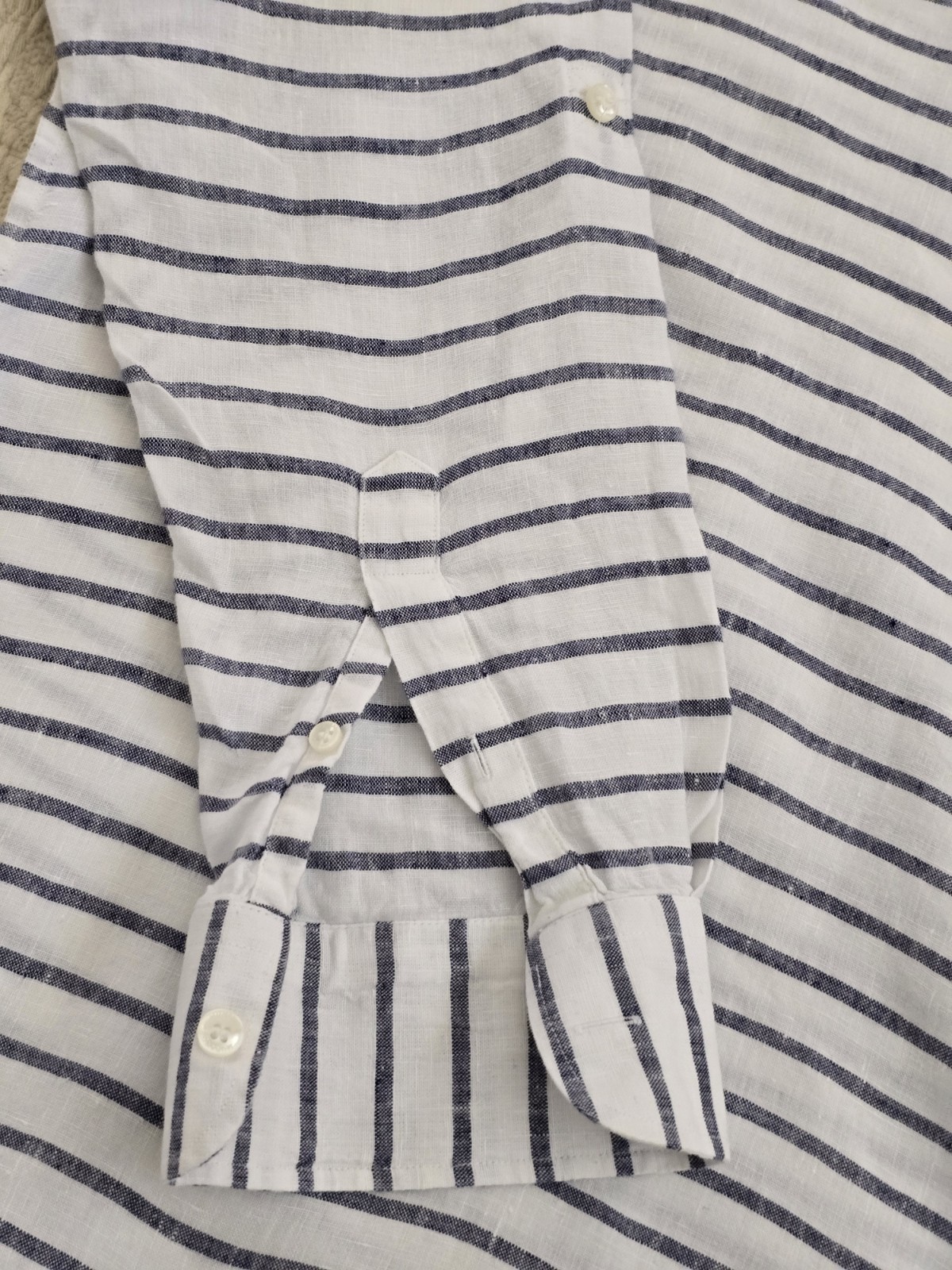 Baird McNutt Irish Linen Popover Tunic Blouse Women SzM Nautical Stripes