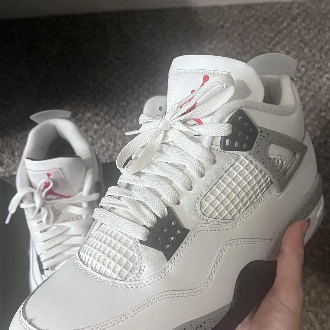 Jordan Air Jordan 4 Mid Top Lace Up Sneaker Jumpman White Gray Black Red