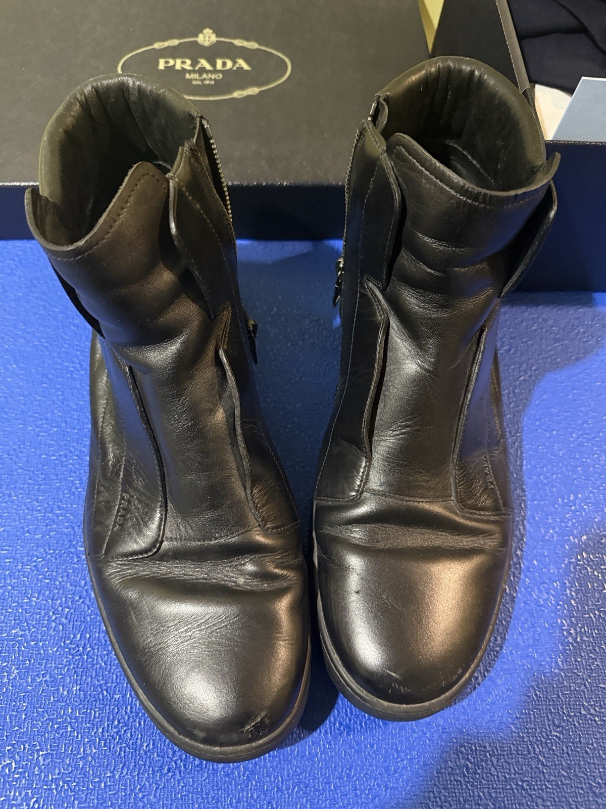 Prada Men’s Black Leather Side Zip Ankle Boots US 11 Round Toe