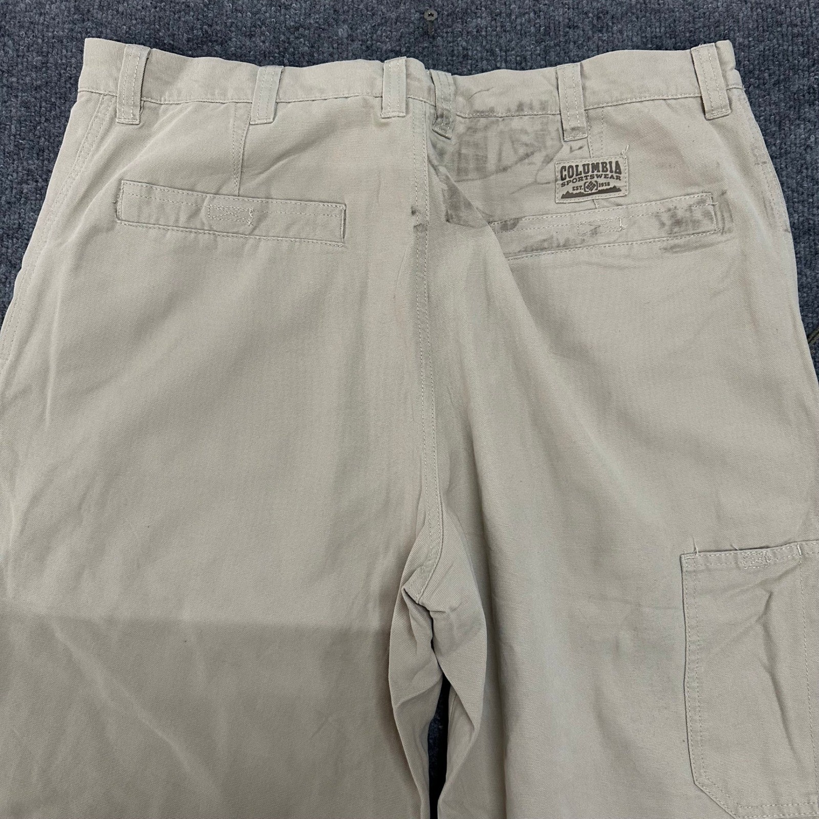 Columbia Pants Mens 38×32 Beige Canvas Utility Straight Leg Outdoor Hiking Work